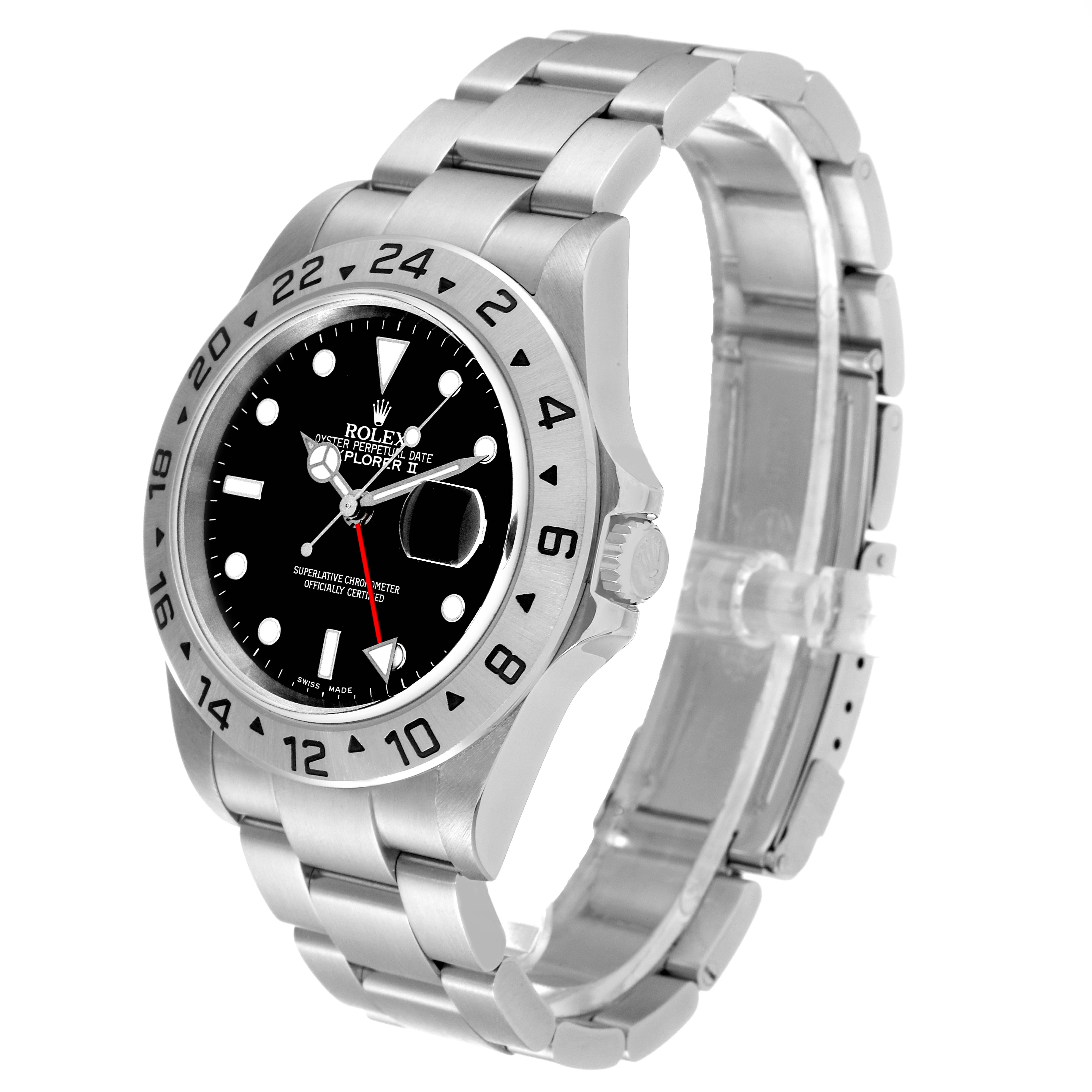 This image shows a Rolex Explorer 16570T Men
s Stainless Steel Black Dial 16570T Men
s Stainless Steel Black Dial watch at a three-quarter angle, highlighting the dial, bezel, and stainless steel bracelet.