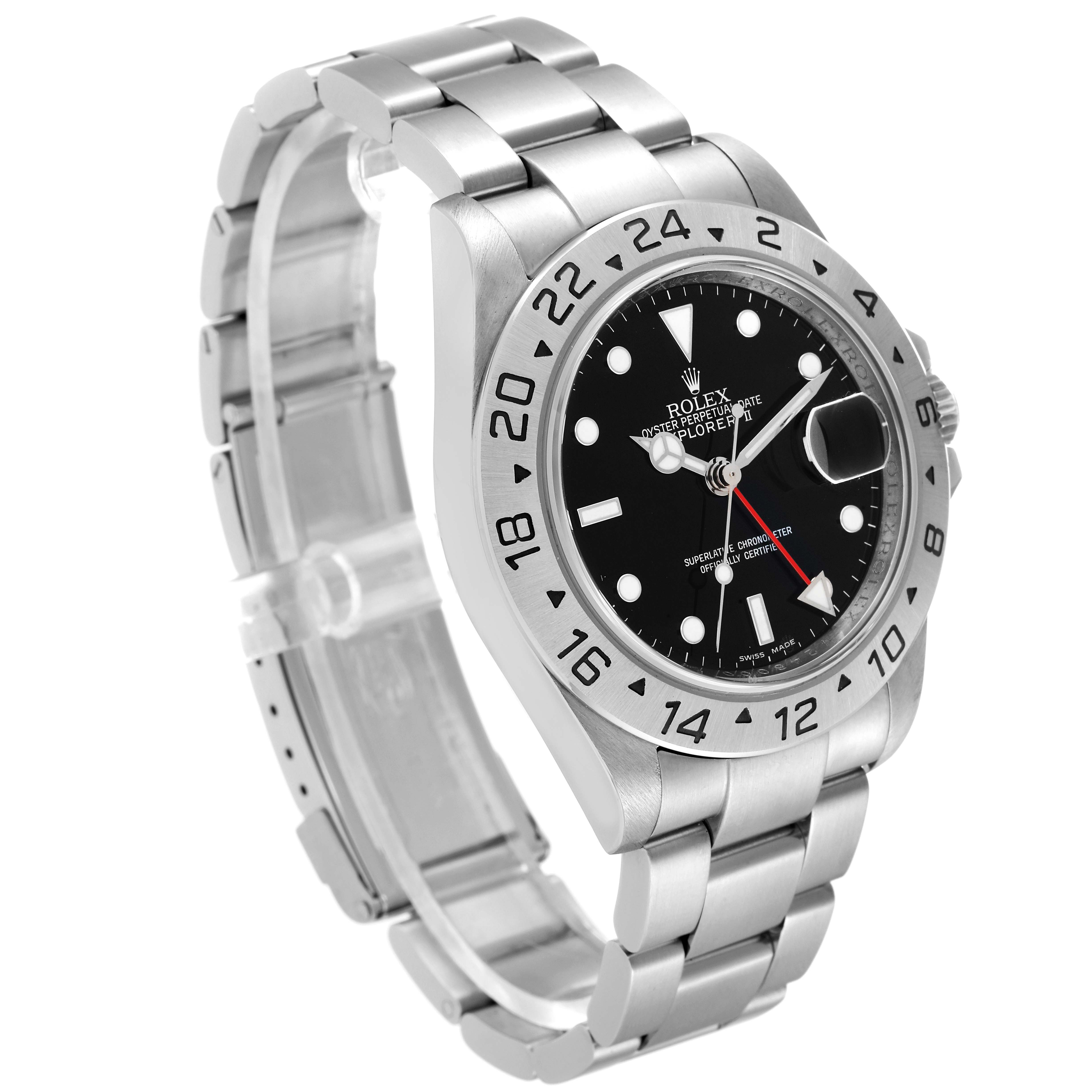 The image shows a Rolex Explorer 16570T Men
s Stainless Steel Black Dial 16570T Men
s Stainless Steel Black Dial watch at a three-quarter angle, displaying its bezel, dial, bracelet, and clasp.
