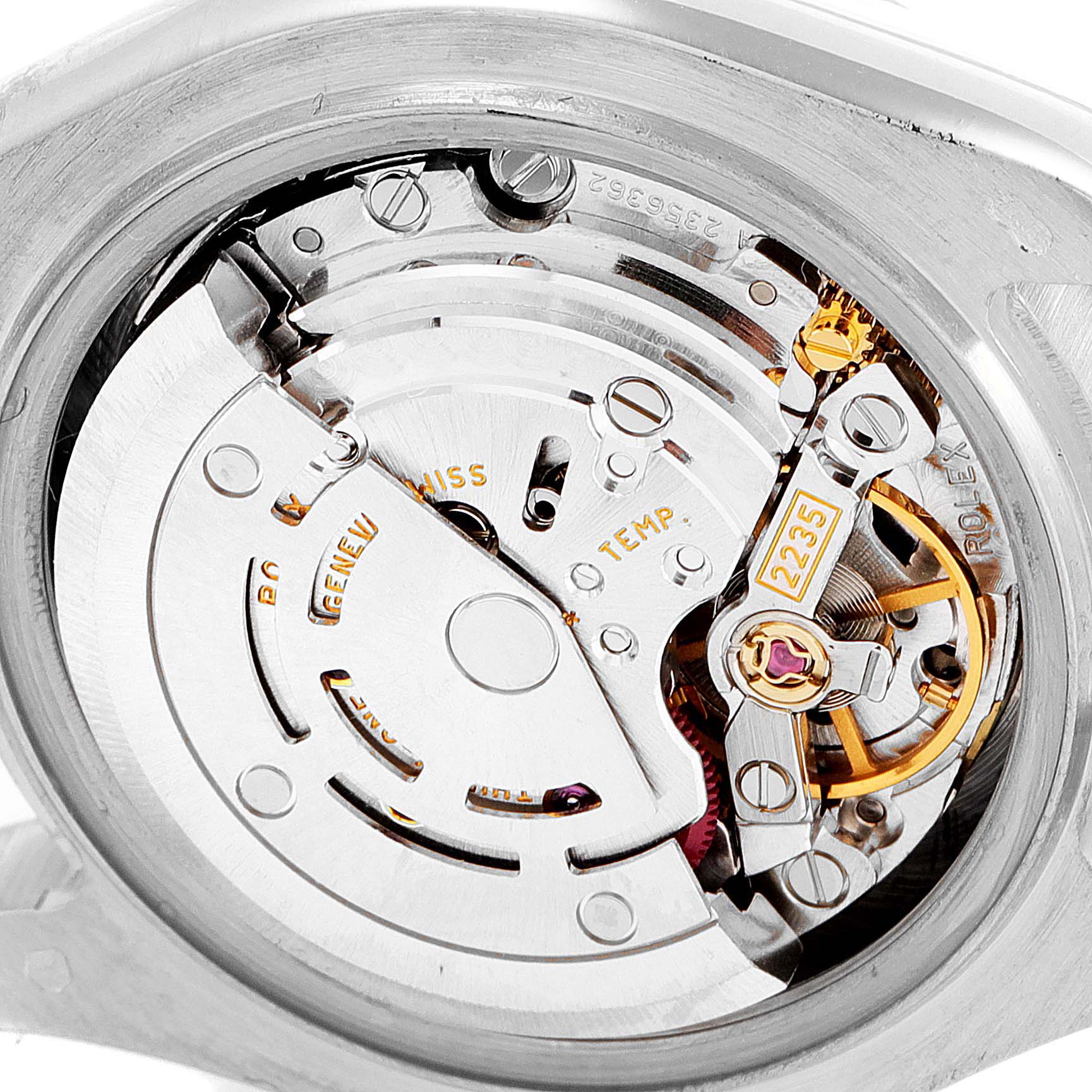 Close-up of the movement and internal mechanisms of the Rolex Pearlmaster 80319 Women's White Gold White Dial 80319 Women's White Gold White Dial watch.