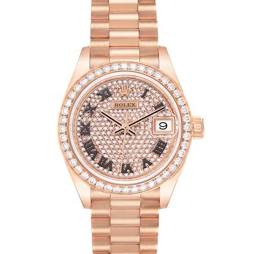 Photo of Rolex President 28 Rose Gold Pave Diamond Dial Ladies Watch 279135