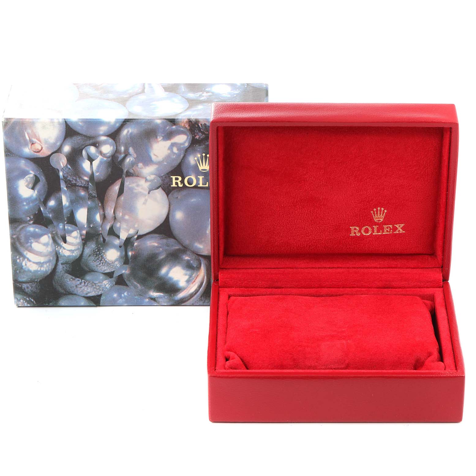 The image shows the packaging and red interior box for the Rolex President 69178 Women's Yellow Gold Champagne Dial 69178 Women's Yellow Gold Champagne Dial model watch.