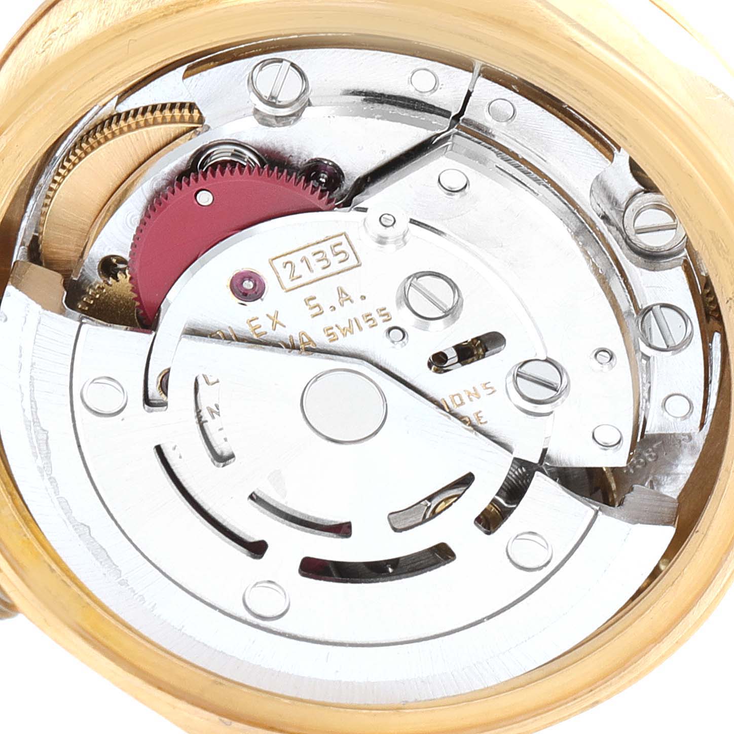 This image shows the movement mechanism of a Rolex President 69178 Women's Yellow Gold Champagne Dial 69178 Women's Yellow Gold Champagne Dial model watch, viewed from the case back.