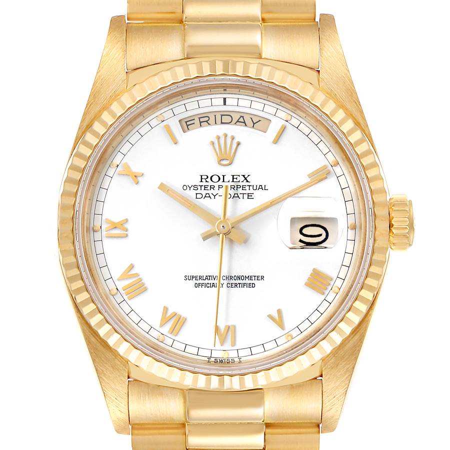 Rolex President Day-Date 36 White Dial Yellow Gold Mens Watch 18038 SwissWatchExpo