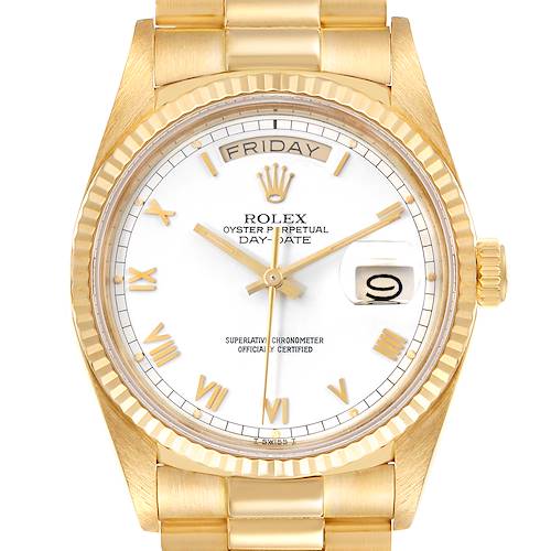 Photo of Rolex President Day-Date 36 White Dial Yellow Gold Mens Watch 18038