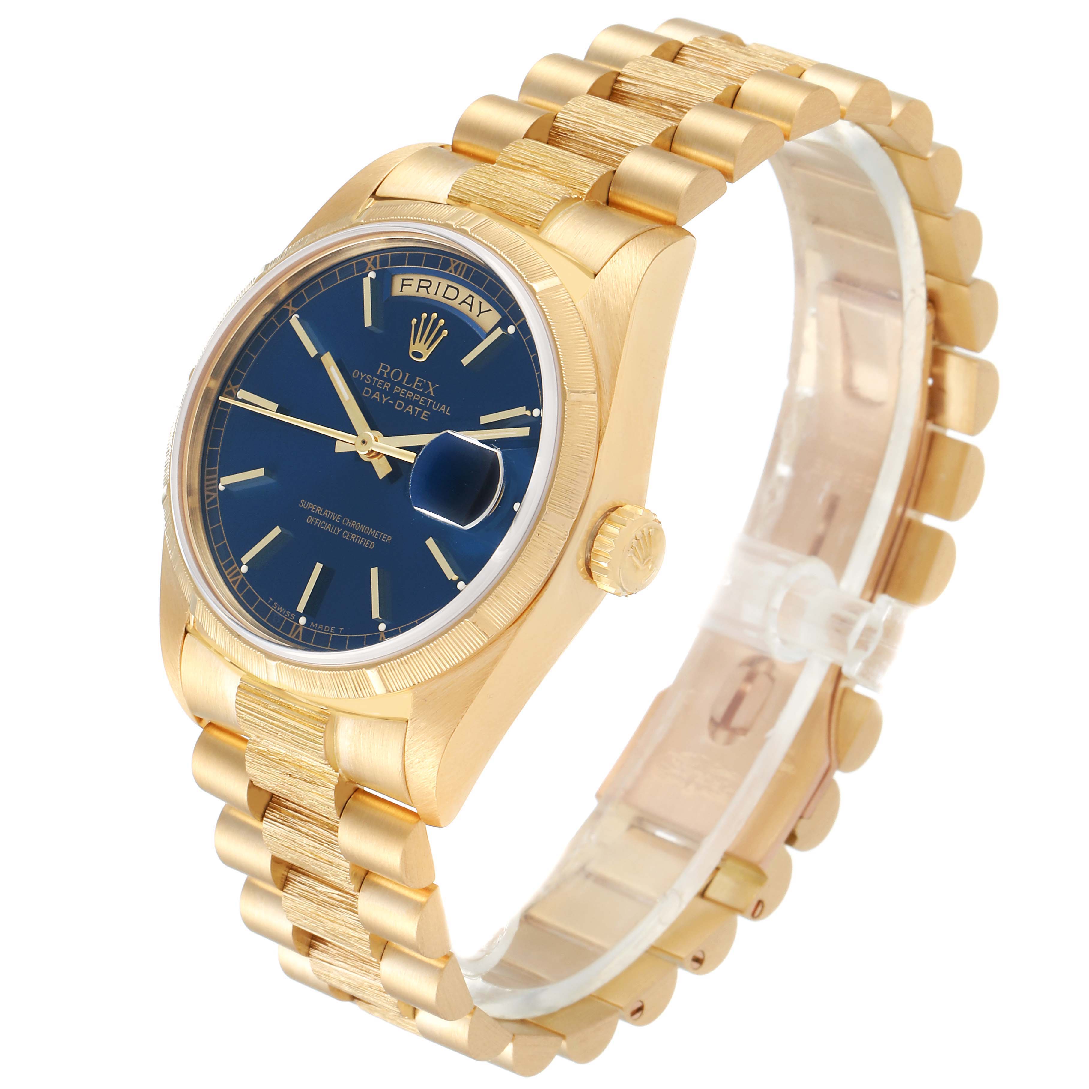 Rolex President Day-Date Blue Dial 18K Yellow Gold Mens Watch 18078 ...