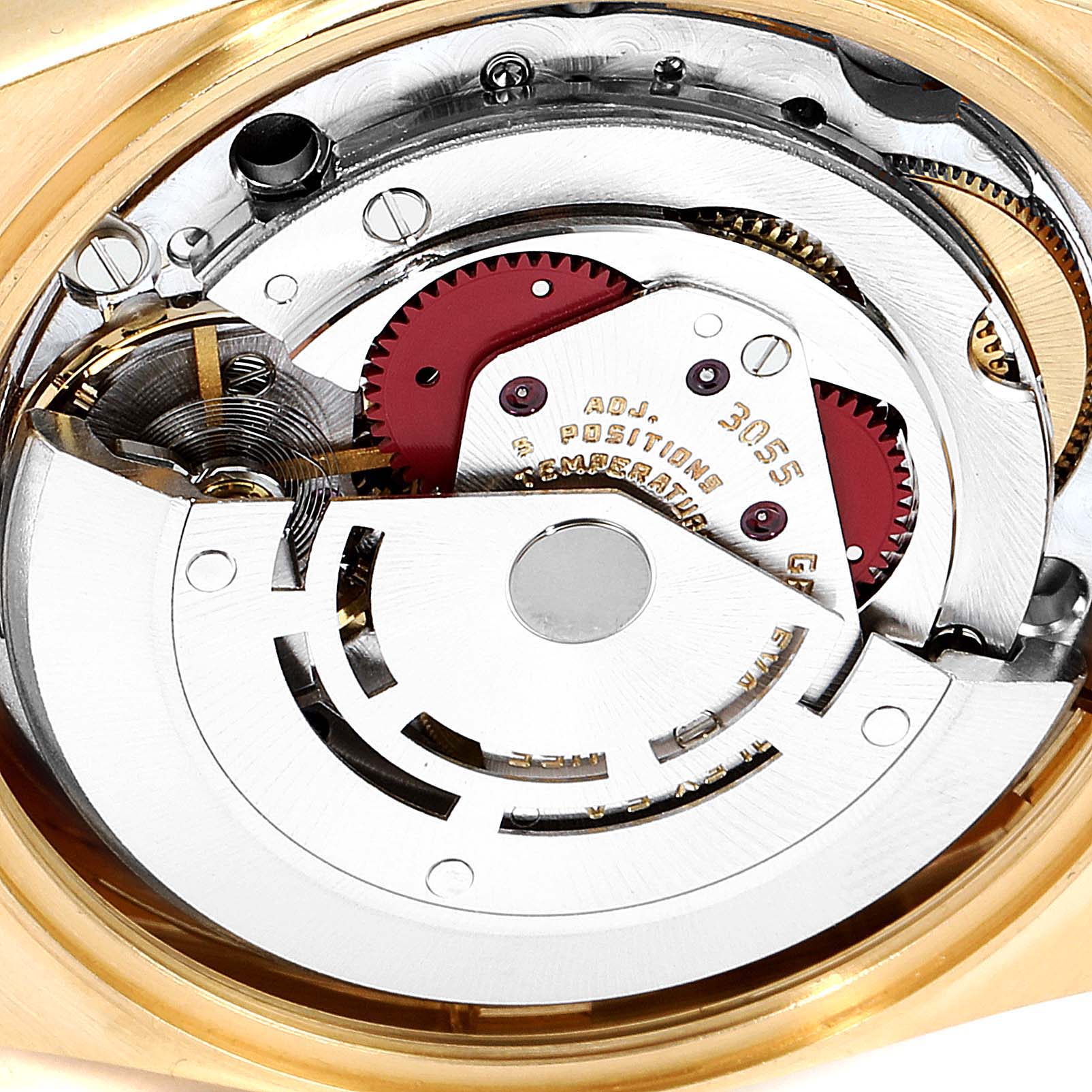 This image shows the internal movement mechanism of a Rolex President 18078 Men's Yellow Gold Blue Dial 18078 Men's Yellow Gold Blue Dial model watch.