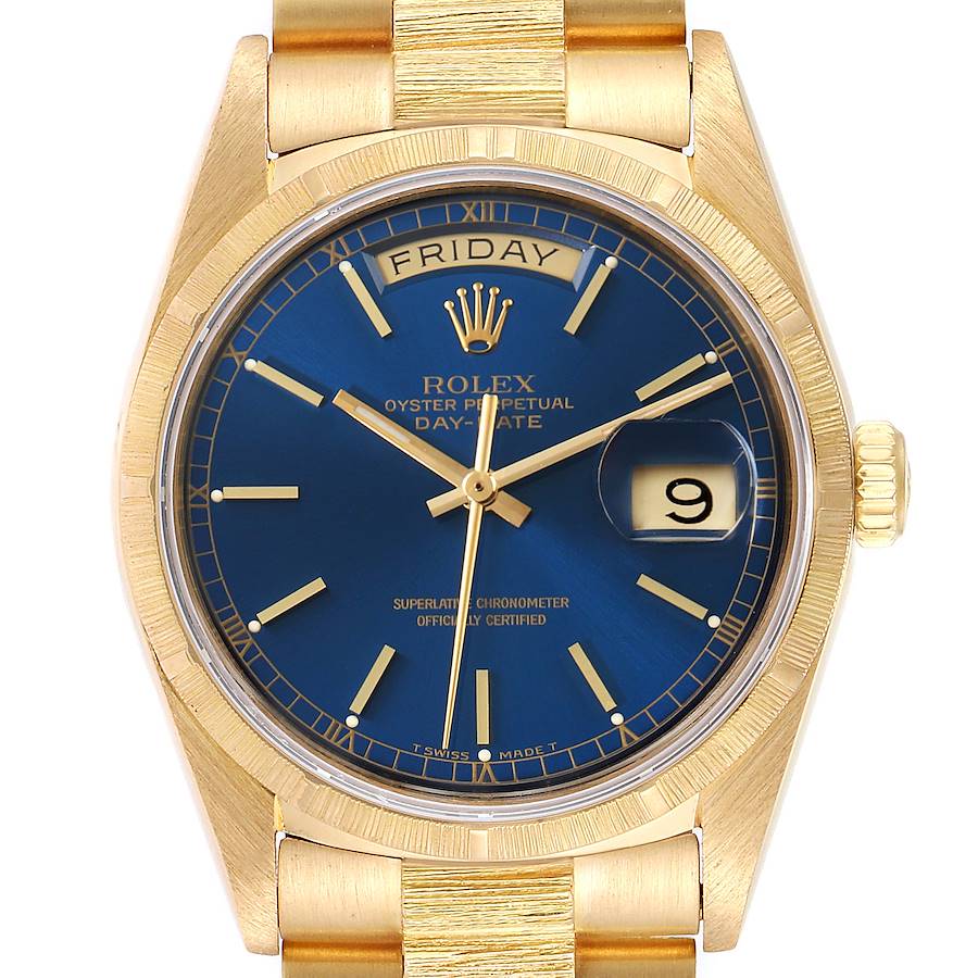Rolex President Day-Date Blue Dial 18K Yellow Gold Mens Watch 18078 SwissWatchExpo