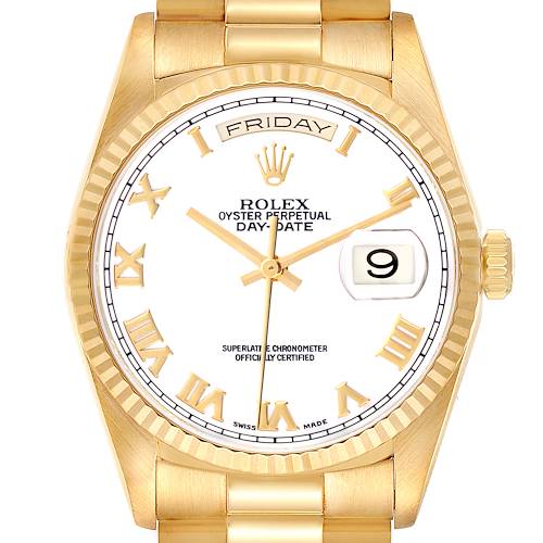 Photo of Rolex President Day-Date White Dial Yellow Gold Mens Watch 18238 Box Papers