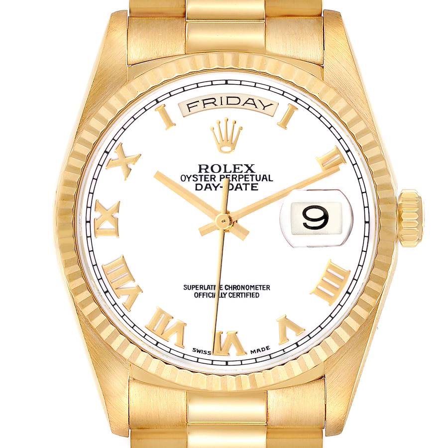 Rolex President Day-Date White Dial Yellow Gold Mens Watch 18238 Box Papers SwissWatchExpo