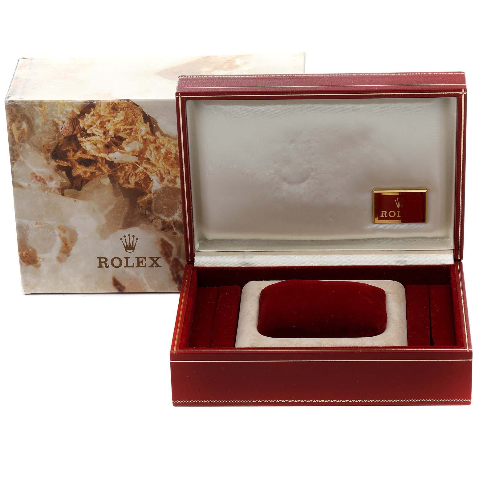The image shows a Rolex President 69178 Women
s Yellow Gold Champagne Dial 69178 Women
s Yellow Gold Champagne Dial model watch box and packaging, including the outer box and the inner display case.