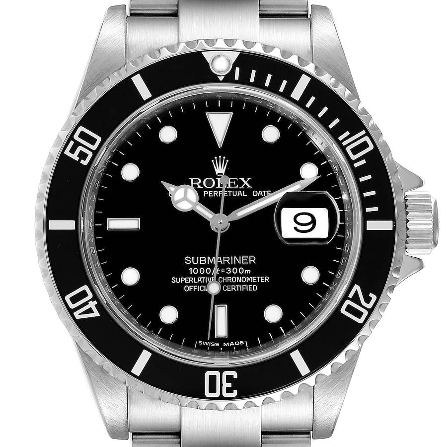 Rolex Submariner Black Dial Steel Mens Watch 16610 Box Card SwissWatchExpo