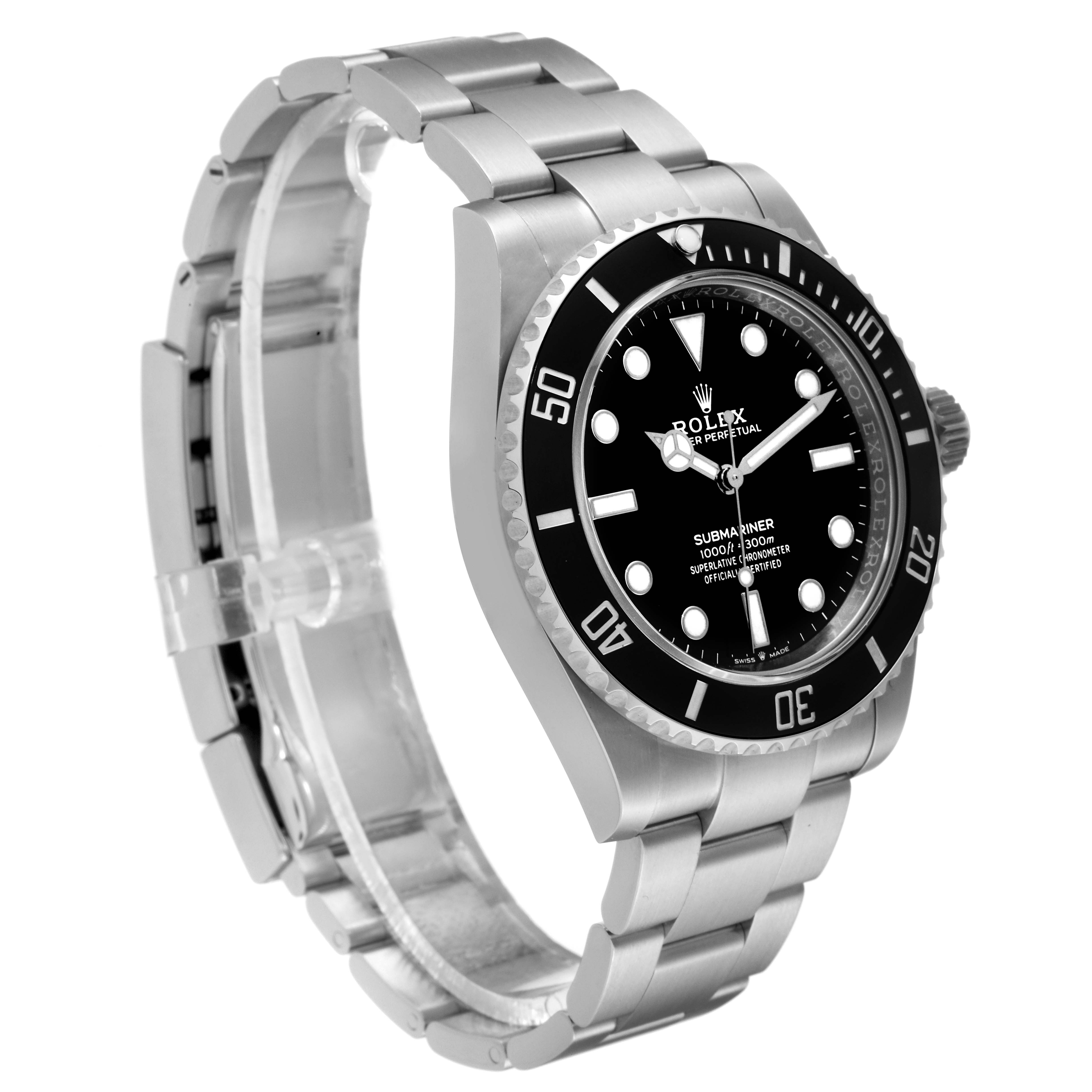 The image shows a Rolex Submariner 124060 Men
s Stainless Steel Black Dial 124060 Men
s Stainless Steel Black Dial watch at a slight angle, highlighting the bracelet, bezel, and dial.