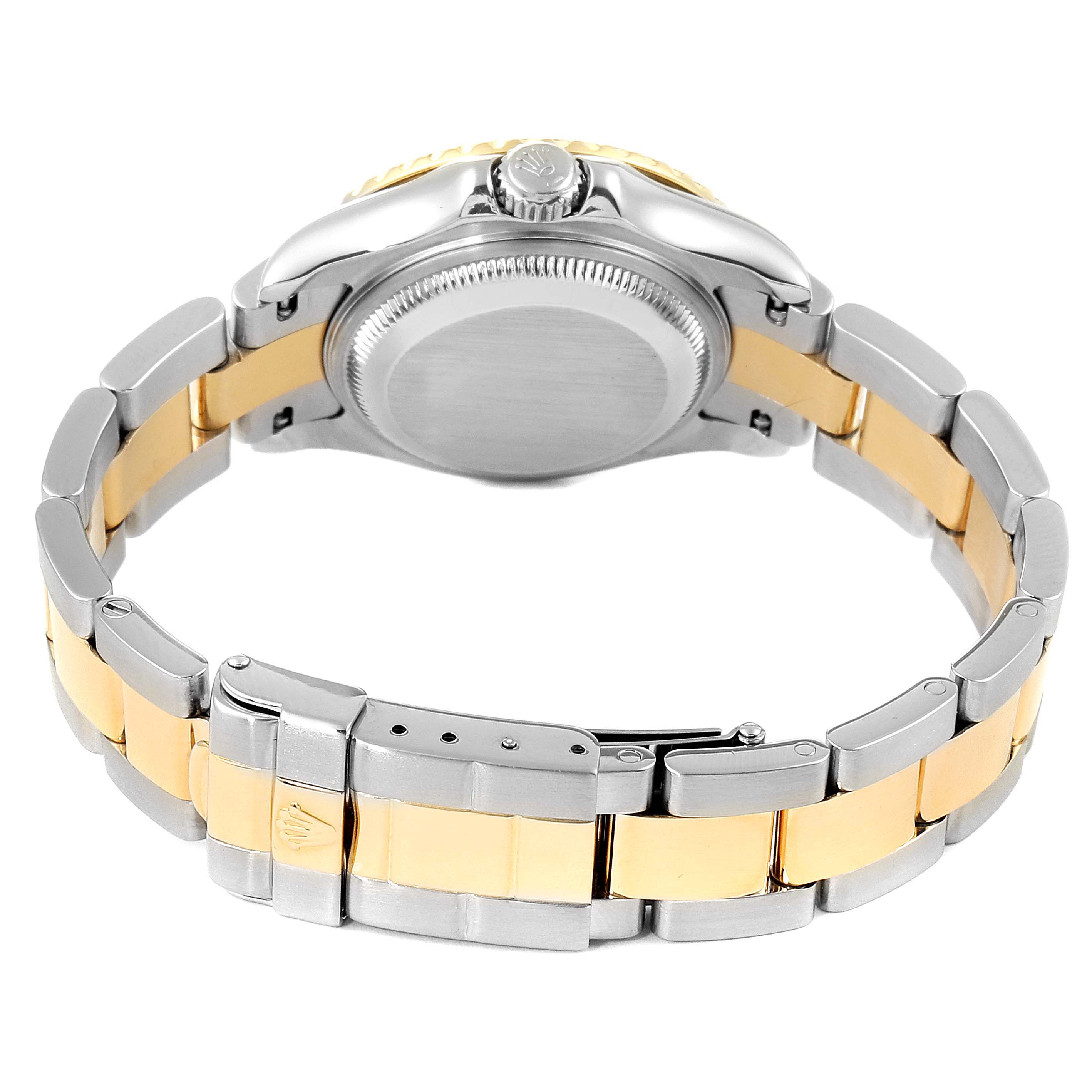 This image shows the back view of the Rolex Yacht-Master 169623 Women's Steel and Gold (two tone) Grey Dial 169623 Women's Steel and Gold (two tone) Grey Dial watch, highlighting the clasp and bracelet.