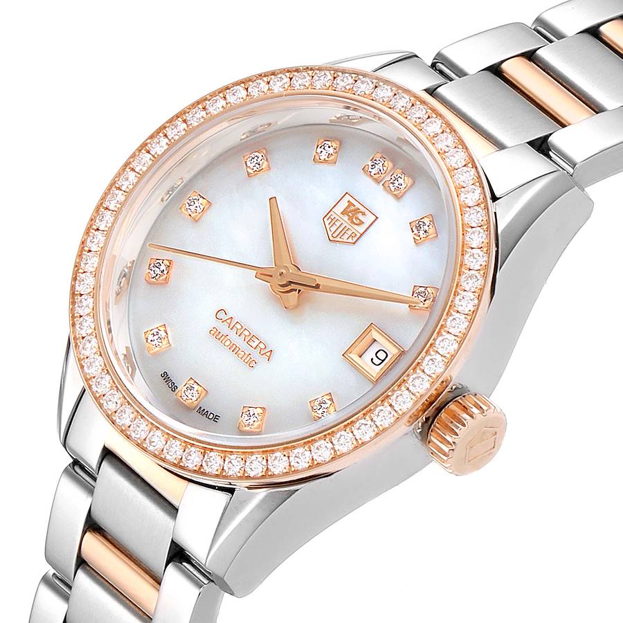TAG Heuer Carrera MOP Diamond Steel Rose Gold Ladies Watch WAR2453