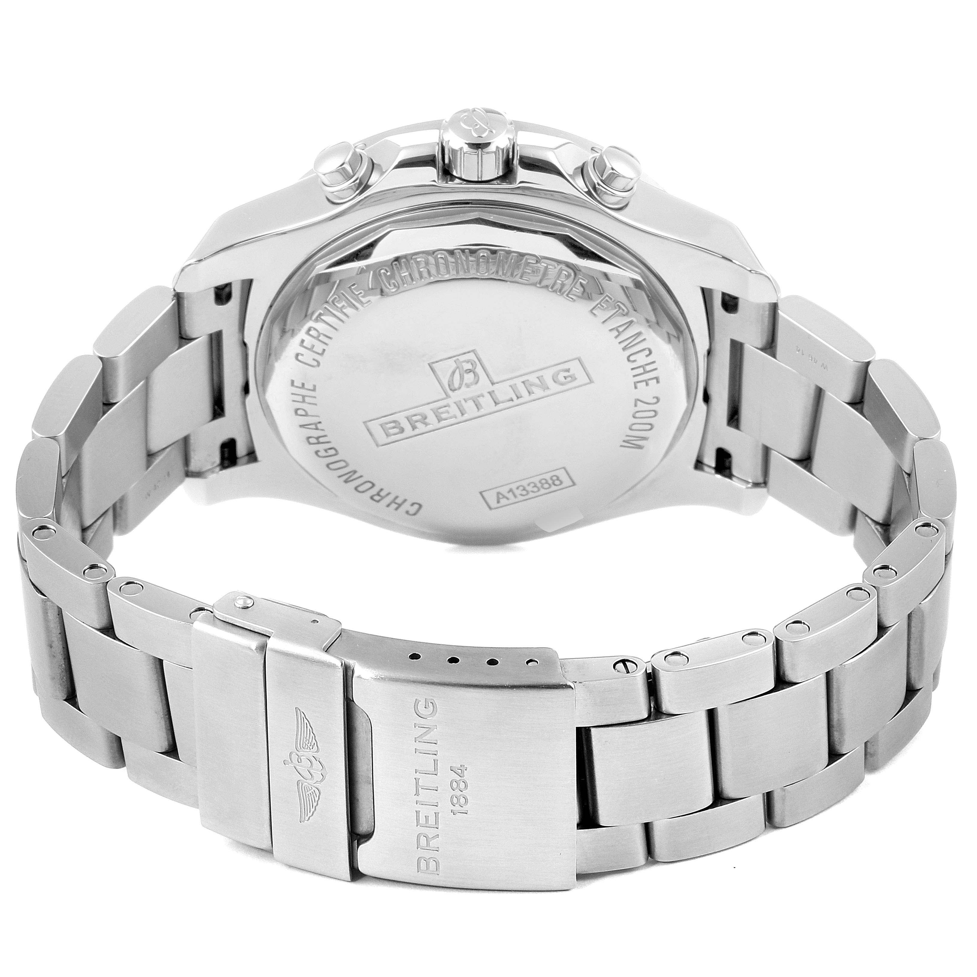 The image shows the back casing and bracelet of a Breitling Colt A13388 Men's Stainless Steel Black Dial A13388 Men's Stainless Steel Black Dial watch at an angled rear view.