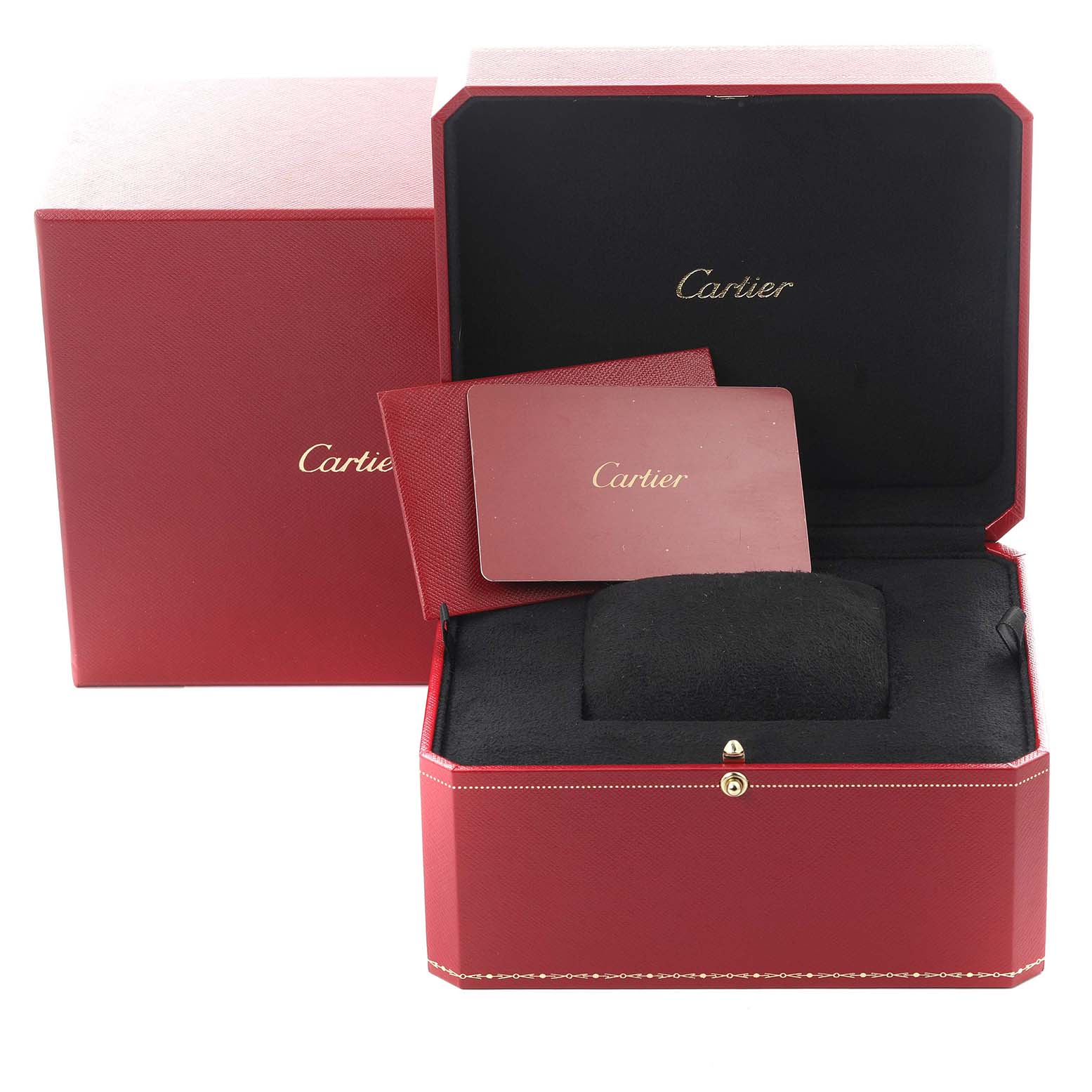 The image shows the packaging and accessories of the Cartier Ballon Bleu W3BB0013 Men
s Steel and Gold (two tone) Silver Dial W3BB0013 Men
s Steel and Gold (two tone) Silver Dial, including the box and a booklet.