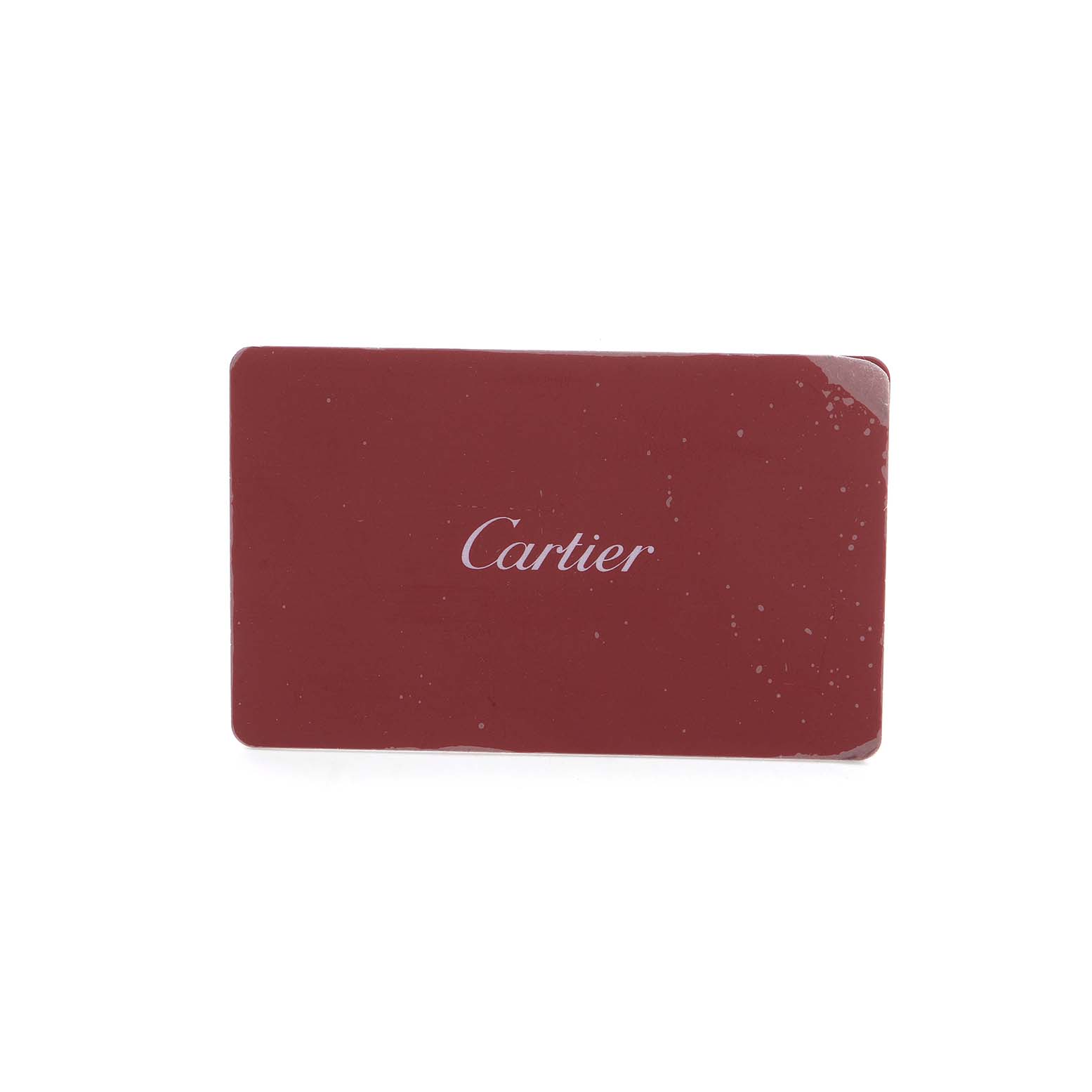 The image shows a red Cartier warranty card, possibly for the Ballon Bleu model.