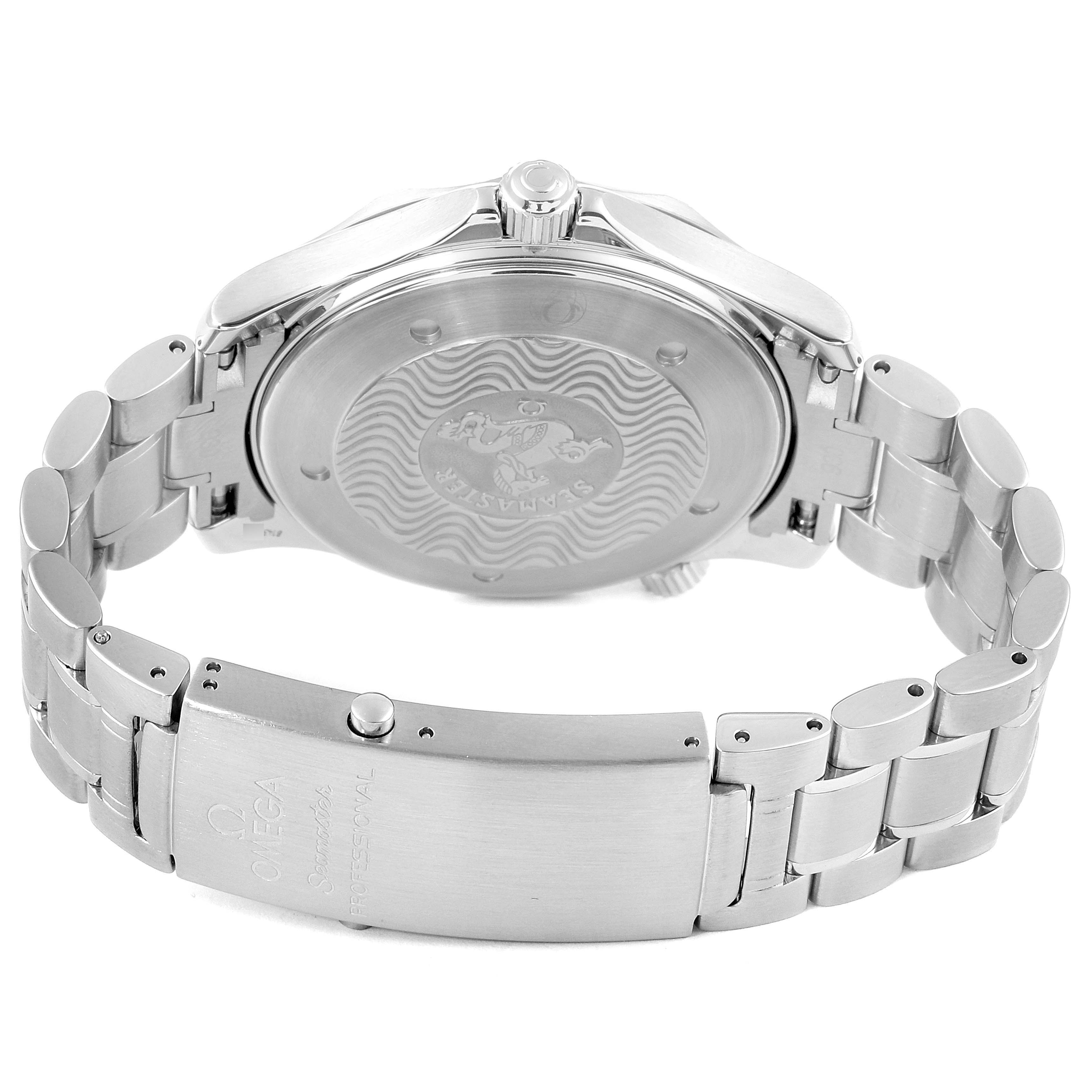 The image shows the back case and stainless steel bracelet of an Omega Seamaster 2255.80.00 Men
s Stainless Steel Blue Dial 2255.80.00 Men
s Stainless Steel Blue Dial watch.