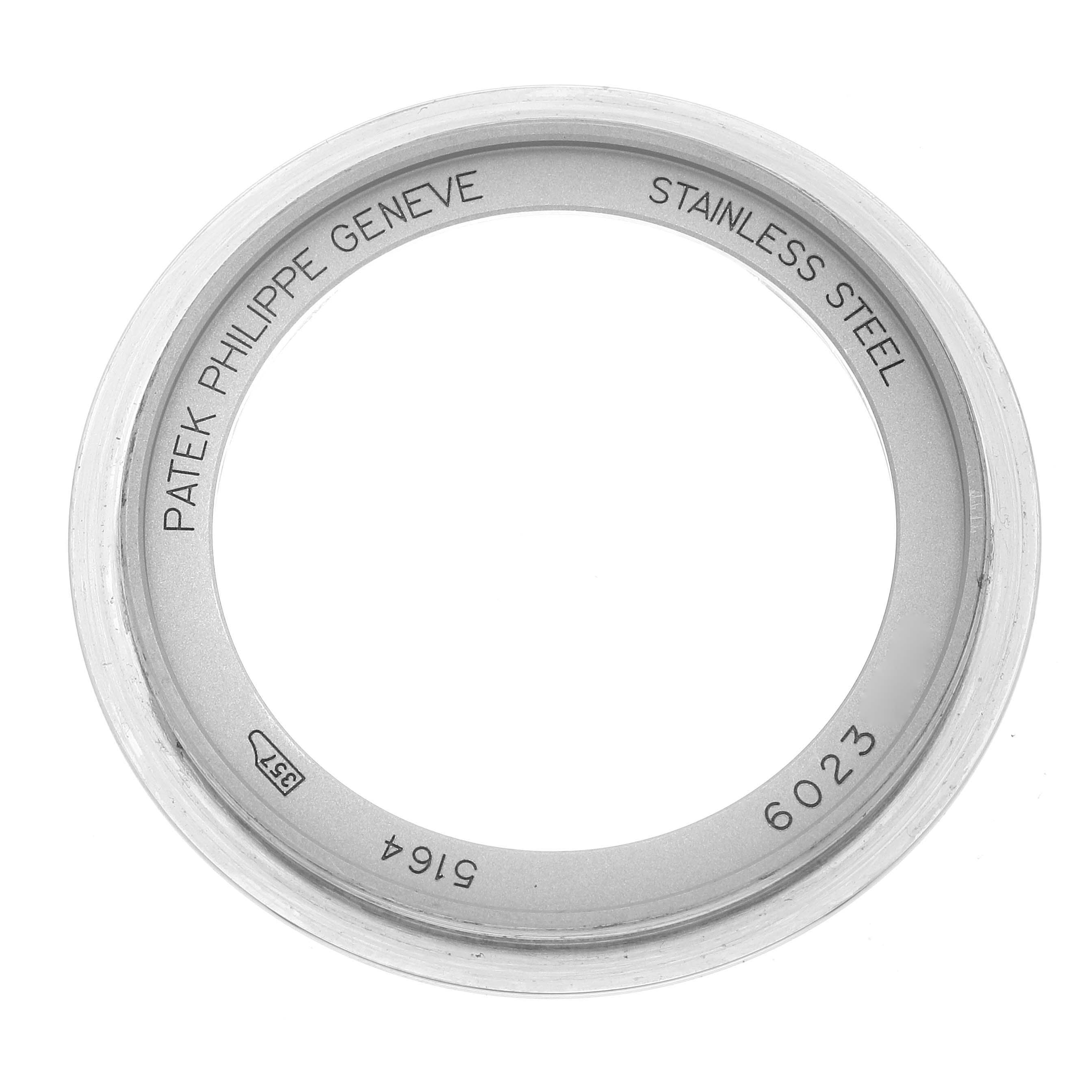 This image shows a stainless steel bezel ring for the Patek Philippe Aquanaut 5164A Men's Stainless Steel Black Dial 5164A Men's Stainless Steel Black Dial model, viewed from above.