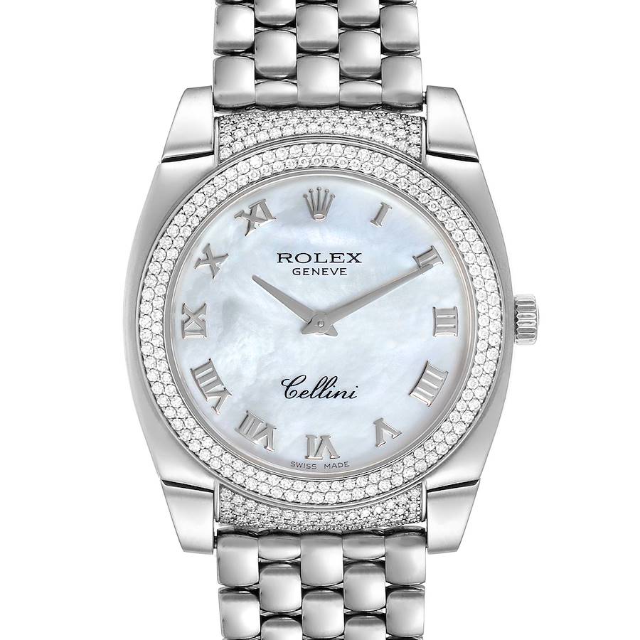 Rolex Cellini Cestello 18K White Gold MOP Diamond Ladies Watch 6321Box SwissWatchExpo