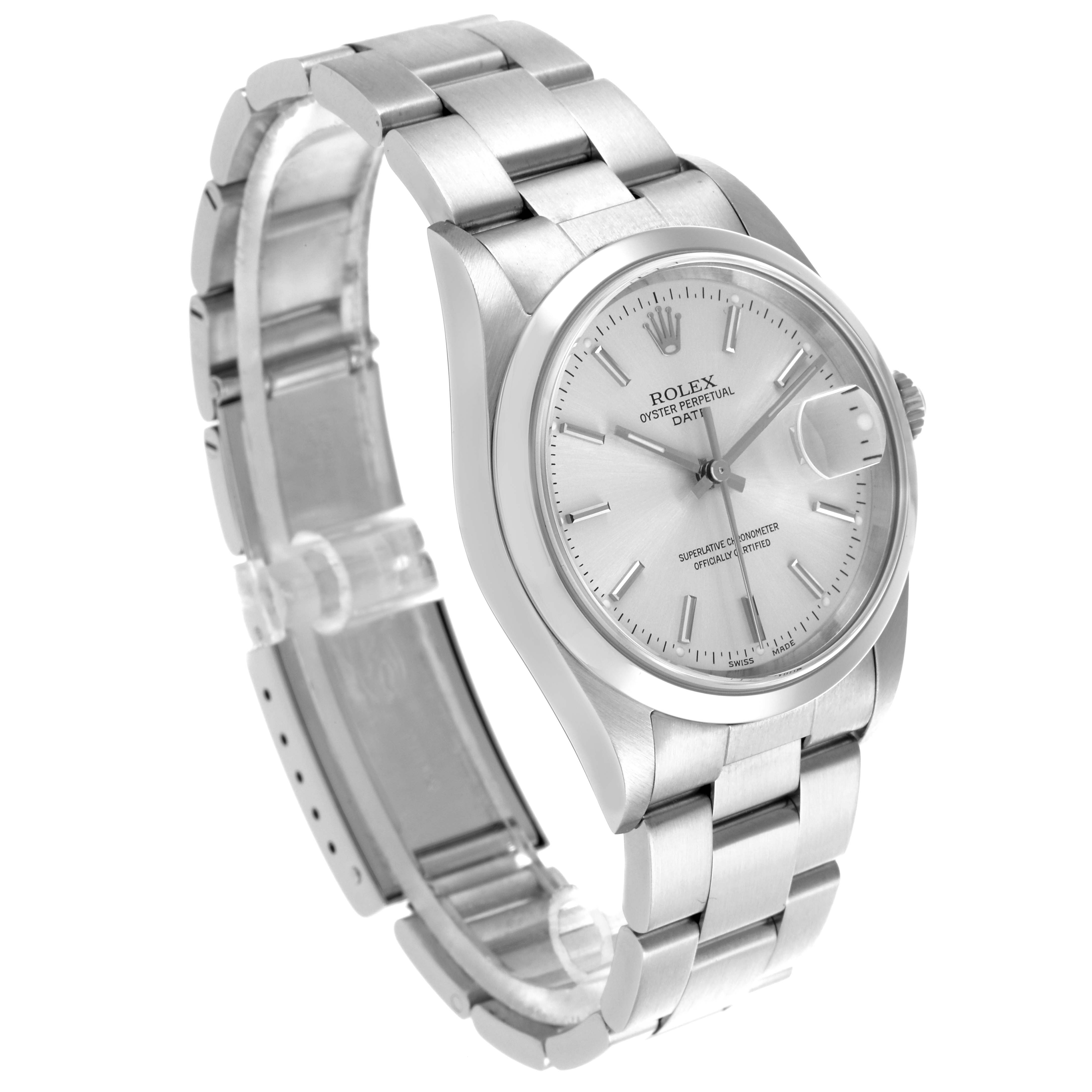The Rolex Date 15200 Men's Stainless Steel Silver Dial 15200 Men's Stainless Steel Silver Dial model is shown at a slight angle, displaying the face, bracelet, and side profile.