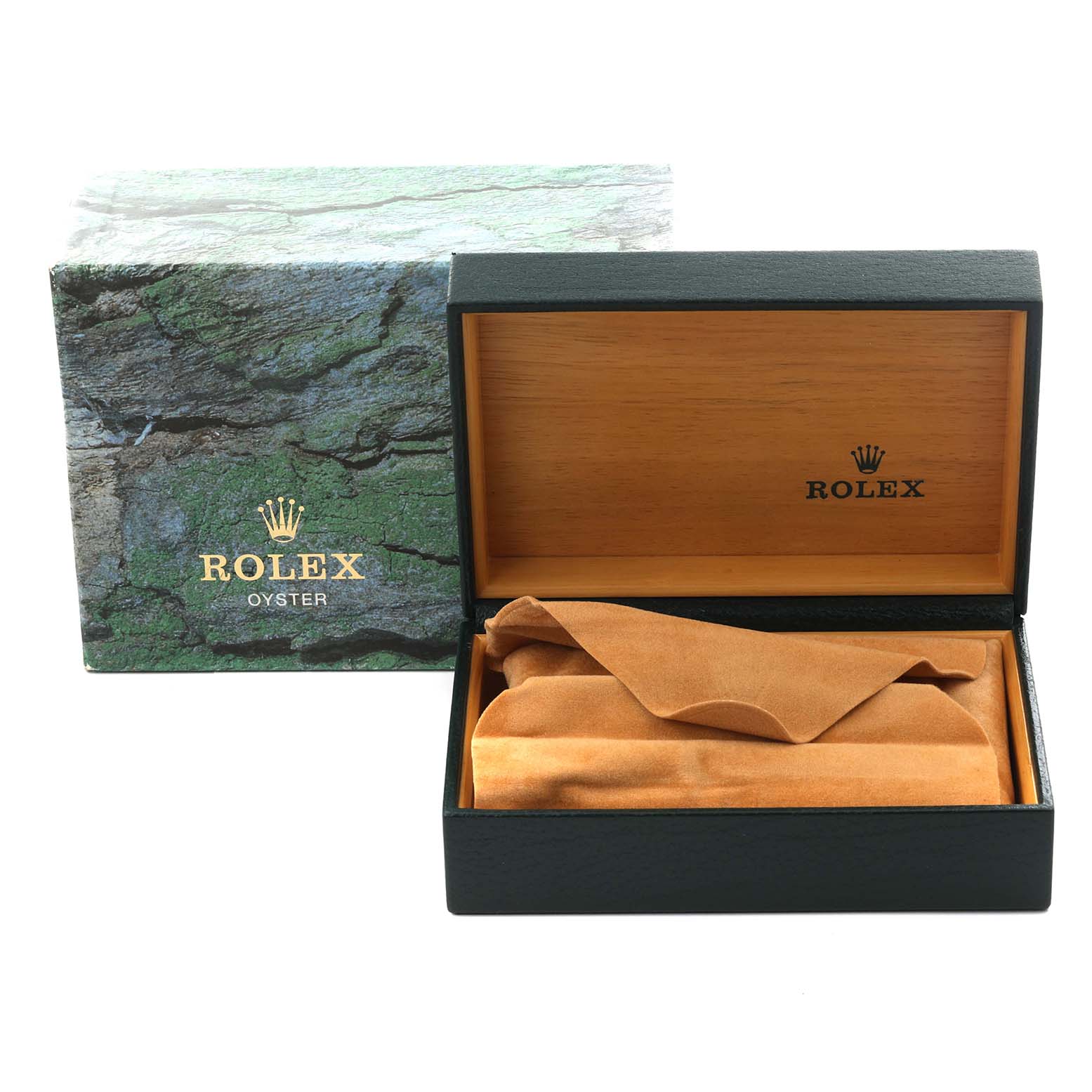 The image shows an open Rolex Oyster watch box with a velvet-covered cushion, but the Rolex Date 15200 Men's Stainless Steel Silver Dial 15200 Men's Stainless Steel Silver Dial watch itself is not visible.