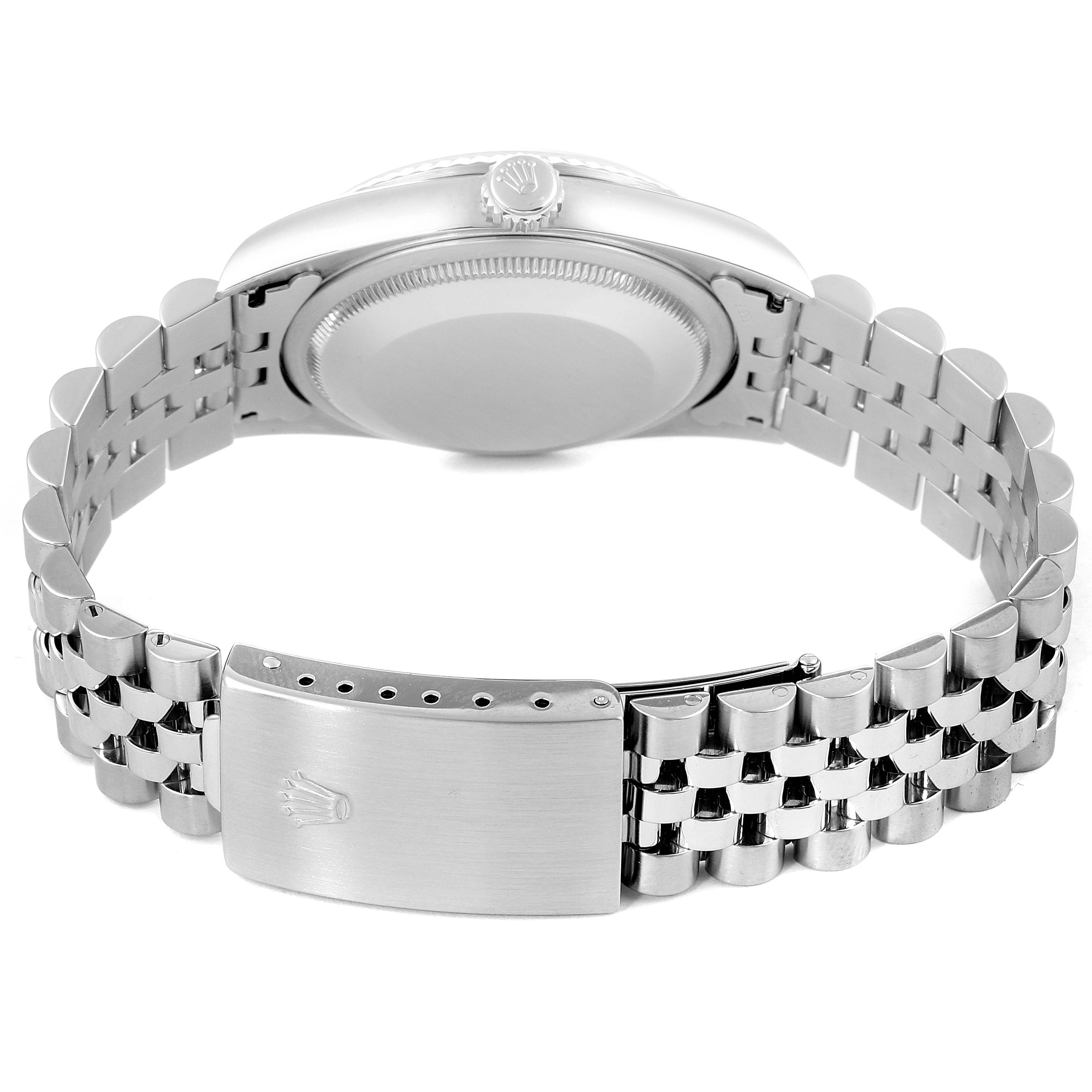 The image shows the case back and bracelet of a Rolex Datejust 16234 Men's Stainless Steel Black Dial 16234 Men's Stainless Steel Black Dial watch from a rear angle.