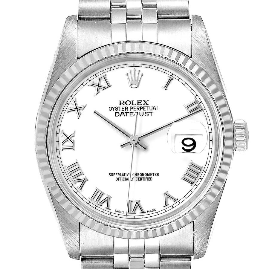 Rolex Datejust 36 Steel White Gold Fluted Bezel Mens Watch 16234 Box SwissWatchExpo