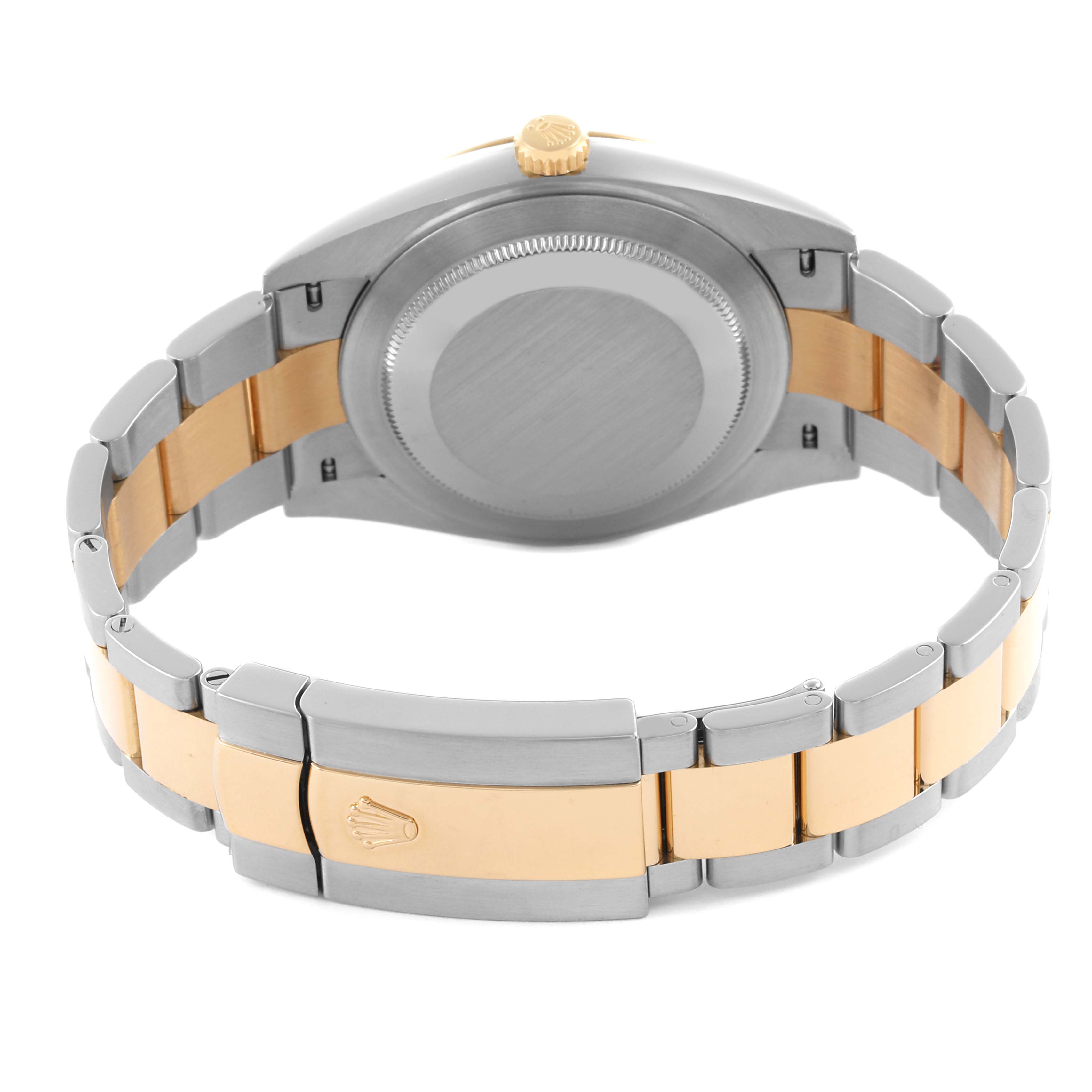 The image shows the back and bracelet of a Rolex Datejust 41 126333 Men
s Steel and Gold (two tone) Black Dial 126333 Men
s Steel and Gold (two tone) Black Dial, highlighting its two-tone design and clasp.