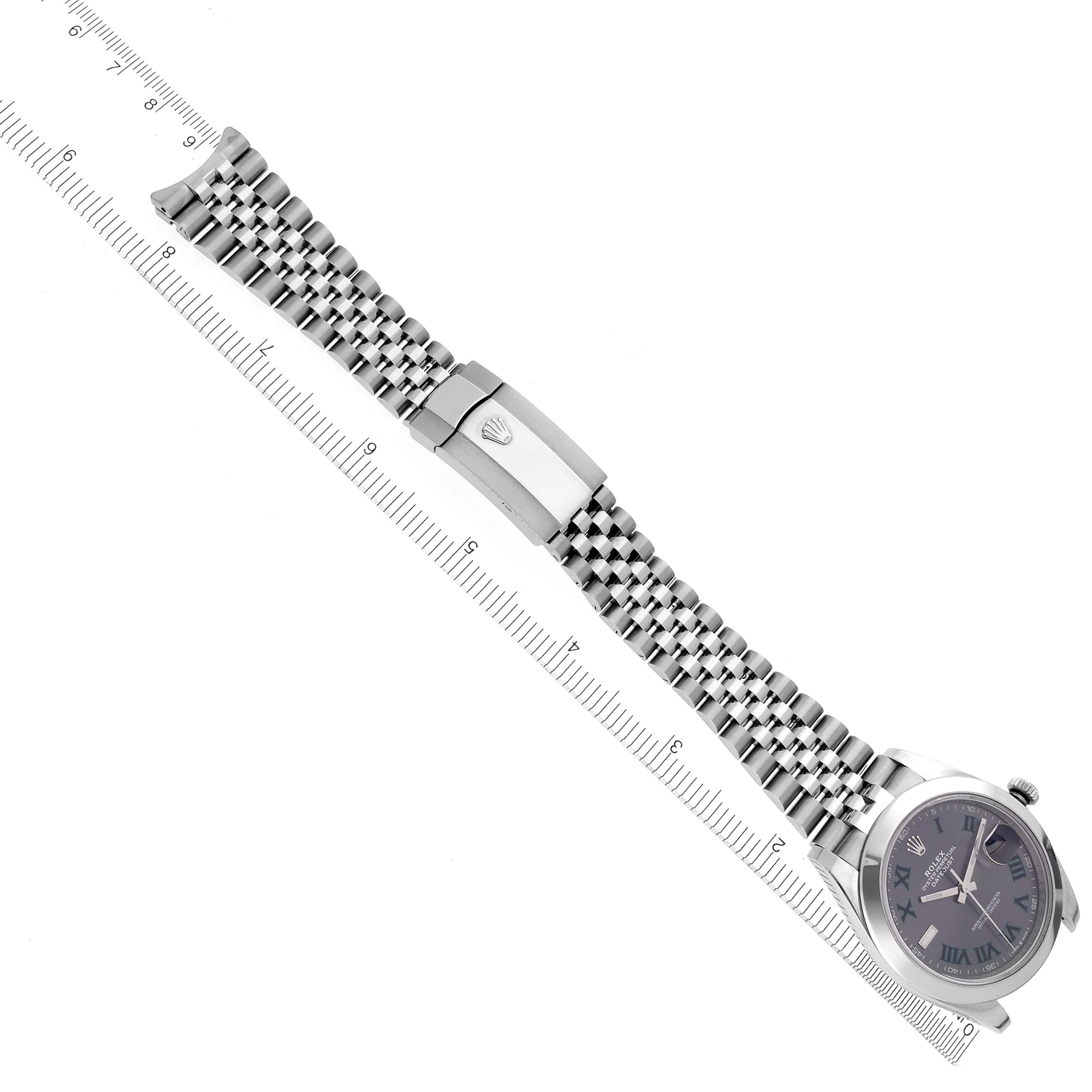 The Rolex Datejust 41 67197 Men's Stainless Steel Grey Dial 67197 Men's Stainless Steel Grey Dial is shown at an angled top view, highlighting the bracelet and clasp.