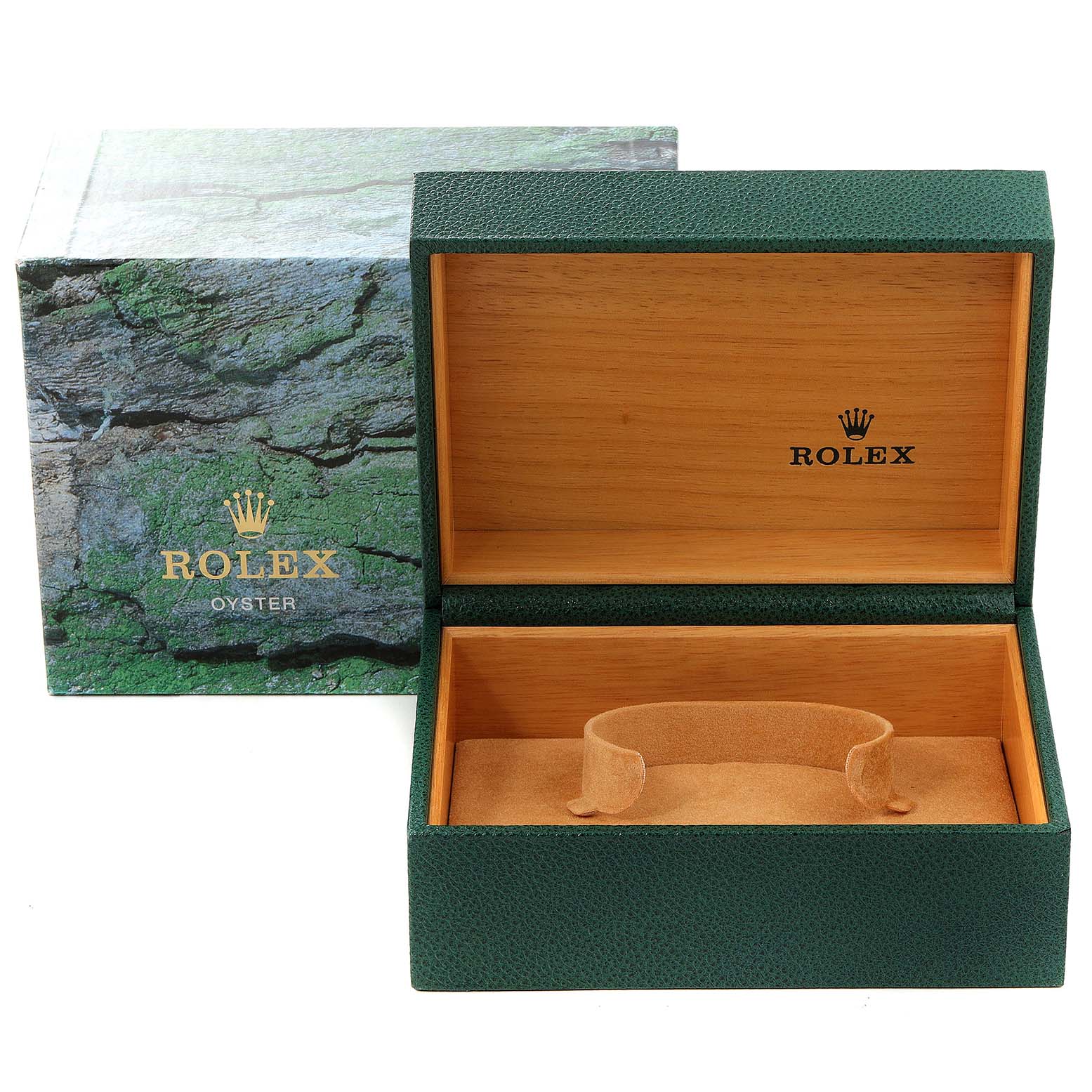 The image shows an open Rolex watch box and sleeve for the Rolex Mid-Size 68273 Women's Steel and Gold (two tone) Mother of Pearl Dial 68273 Women's Steel and Gold (two tone) Mother of Pearl Dial model, with visible compartments for storing the watch.