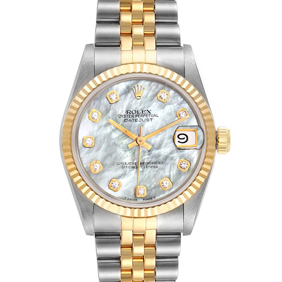 Rolex Datejust Midsize Steel Yellow Gold MOP Diamond Watch 68273 Box Papers SwissWatchExpo