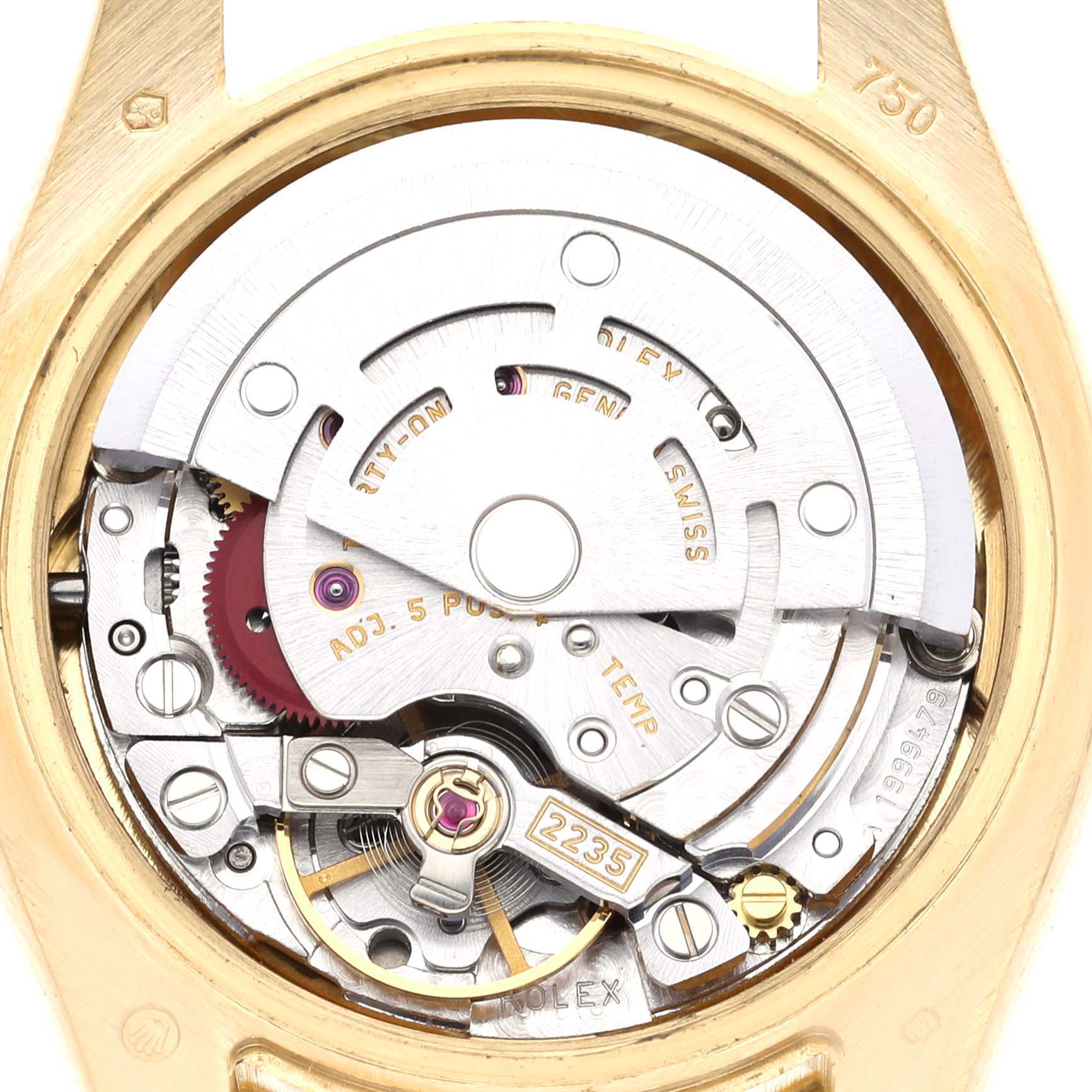 The image shows the movement mechanism of the Rolex President 179138 Women's Yellow Gold Champagne Dial 179138 Women's Yellow Gold Champagne Dial watch from the back view.