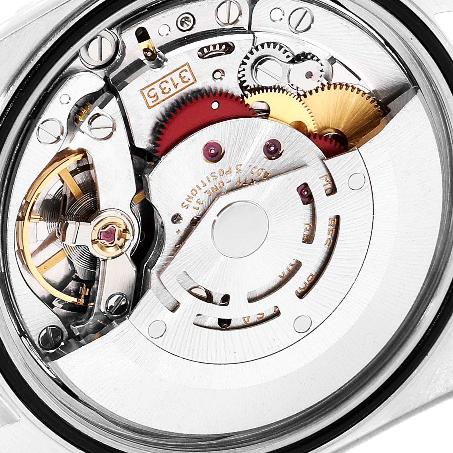 The image shows a close-up of the movement mechanism of a Rolex Datejust 16220 Men's Stainless Steel Silver Dial 16220 Men's Stainless Steel Silver Dial watch.