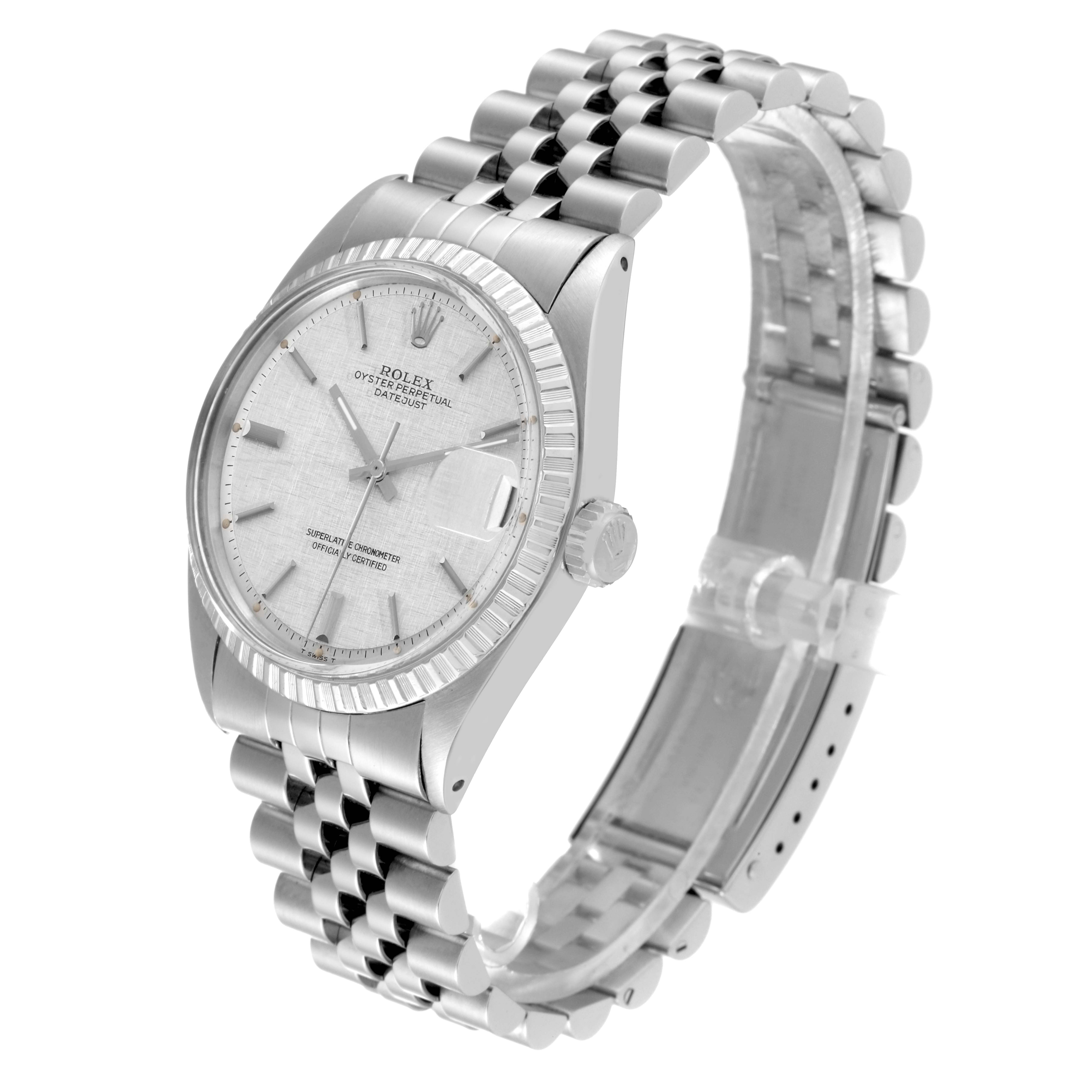 The Rolex Vintage Collection 1603 Men's Stainless Steel Silver Dial 1603 Men's Stainless Steel Silver Dial model is shown at a slight angle, highlighting its bezel, dial, crown, and metal bracelet.