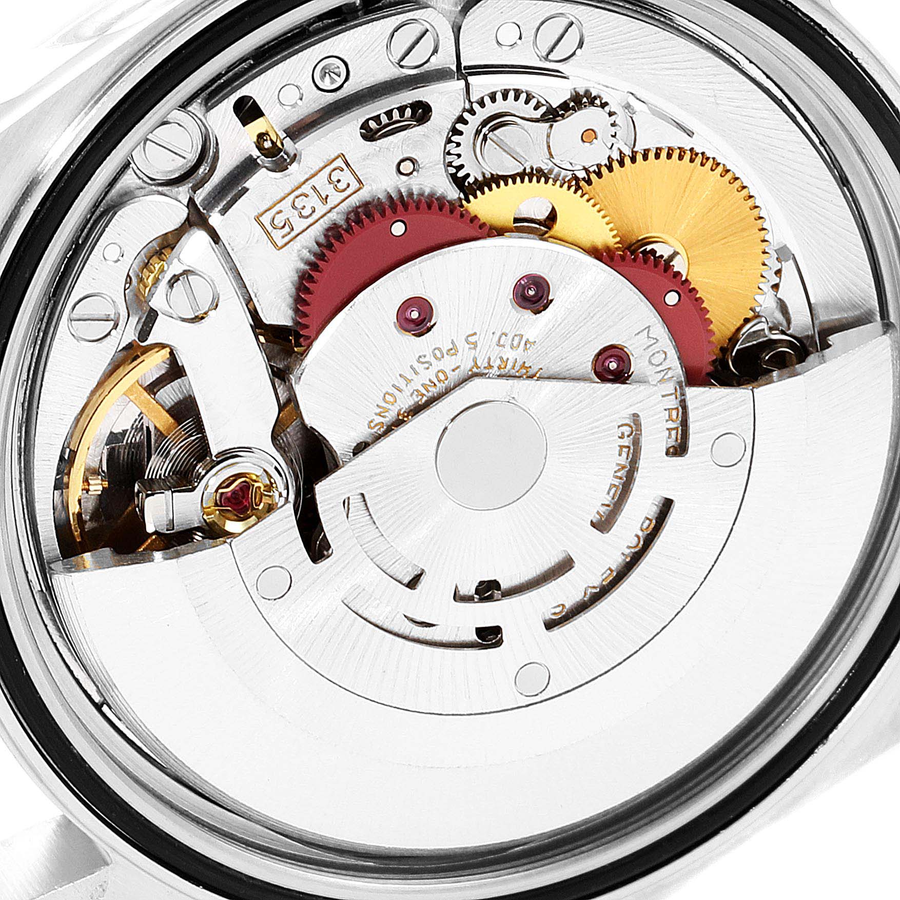 The image shows the intricate mechanical movement of the Rolex Datejust 16233 Men's Steel and Gold (two tone) Champagne Dial 16233 Men's Steel and Gold (two tone) Champagne Dial watch viewed from the back.