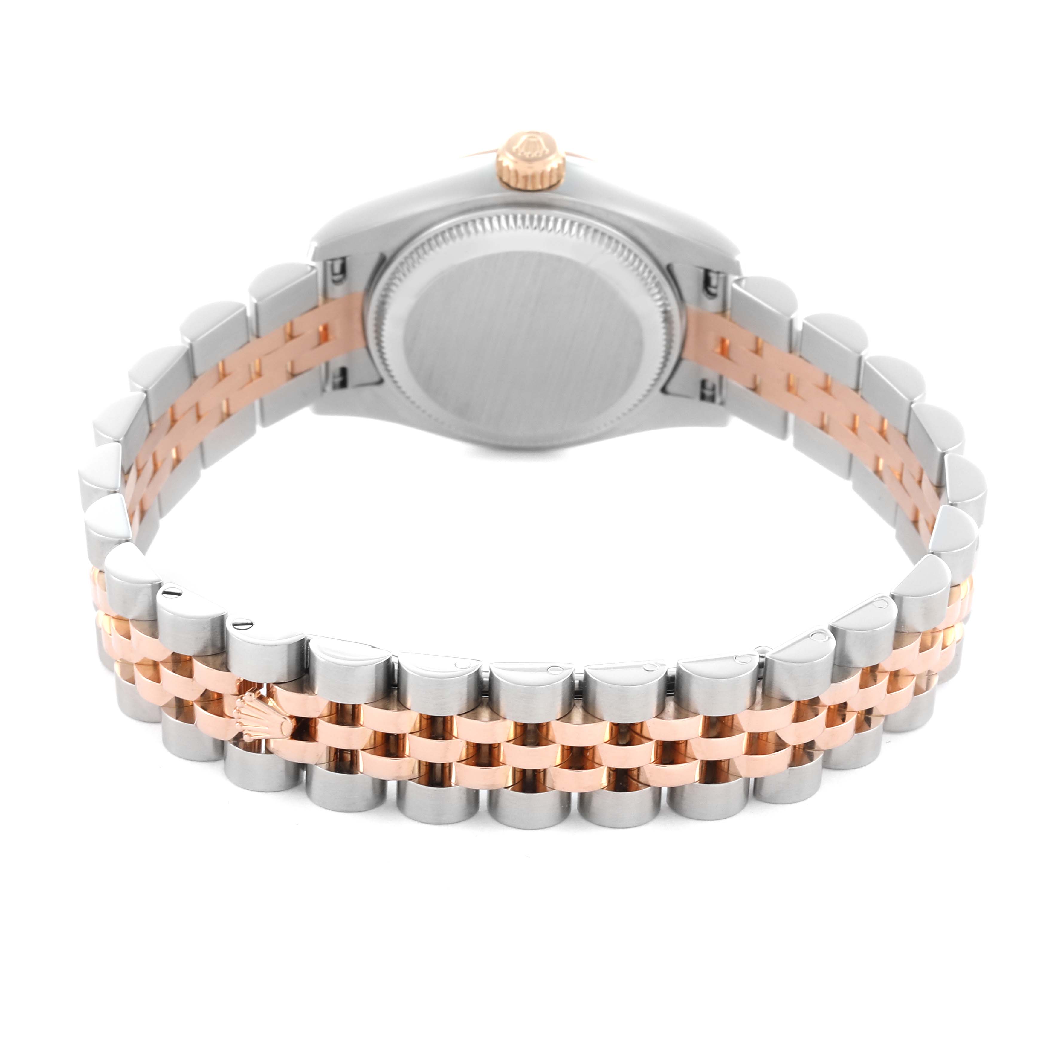 The image shows the back of a Rolex Datejust 179171 Women's Steel and Gold (two tone) Black Dial 179171 Women's Steel and Gold (two tone) Black Dial watch, highlighting the case back and two-tone bracelet.