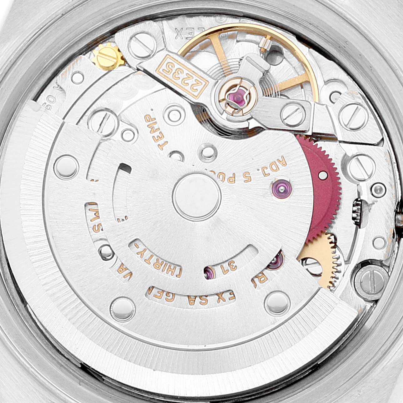 This image shows the internal movement mechanism of the Rolex Datejust 79174 Women's Stainless Steel Blue Dial 79174 Women's Stainless Steel Blue Dial watch.