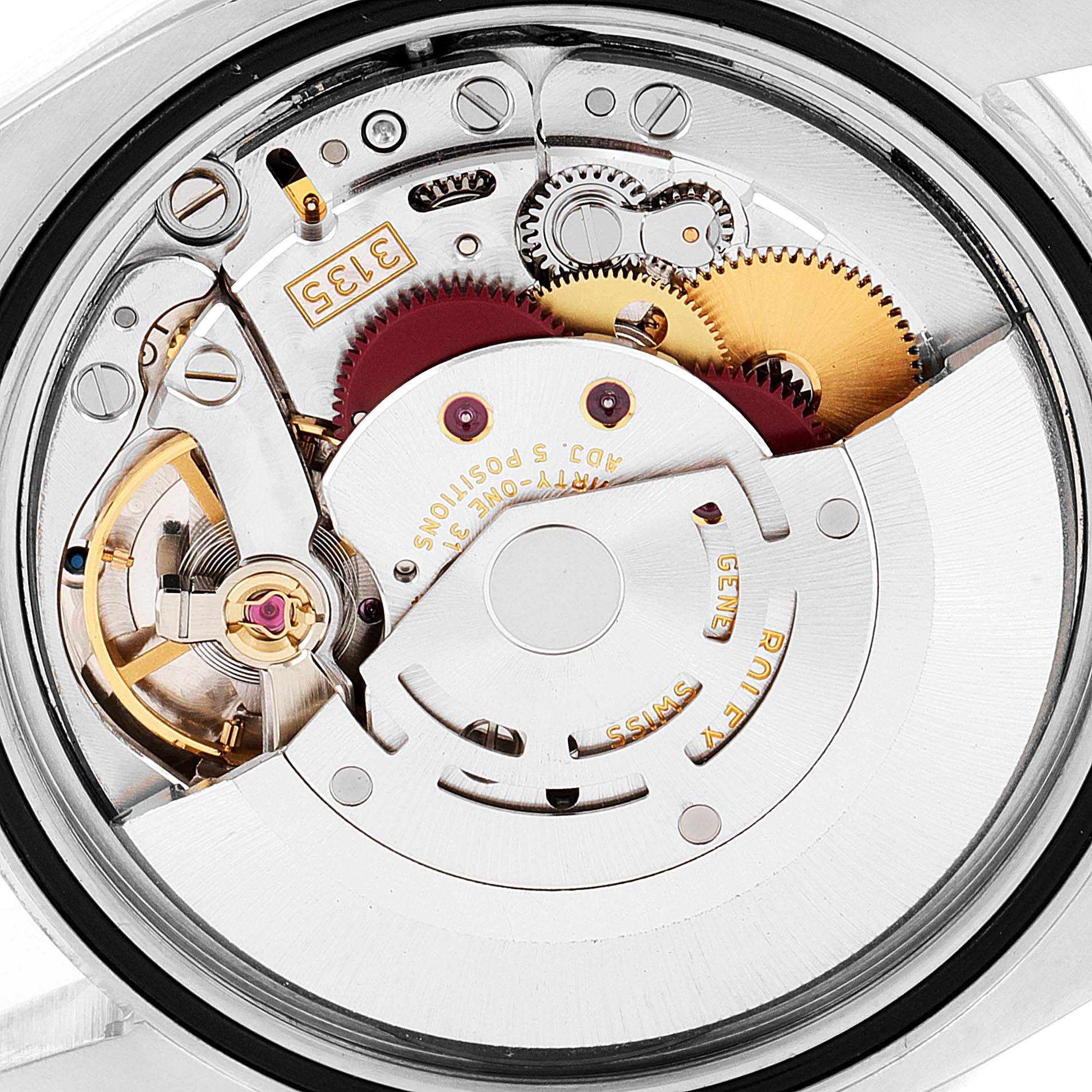 This image shows the internal mechanism and movement components of a Rolex Datejust 116234 Men's Stainless Steel Silver Dial 116234 Men's Stainless Steel Silver Dial watch, viewed from the back.