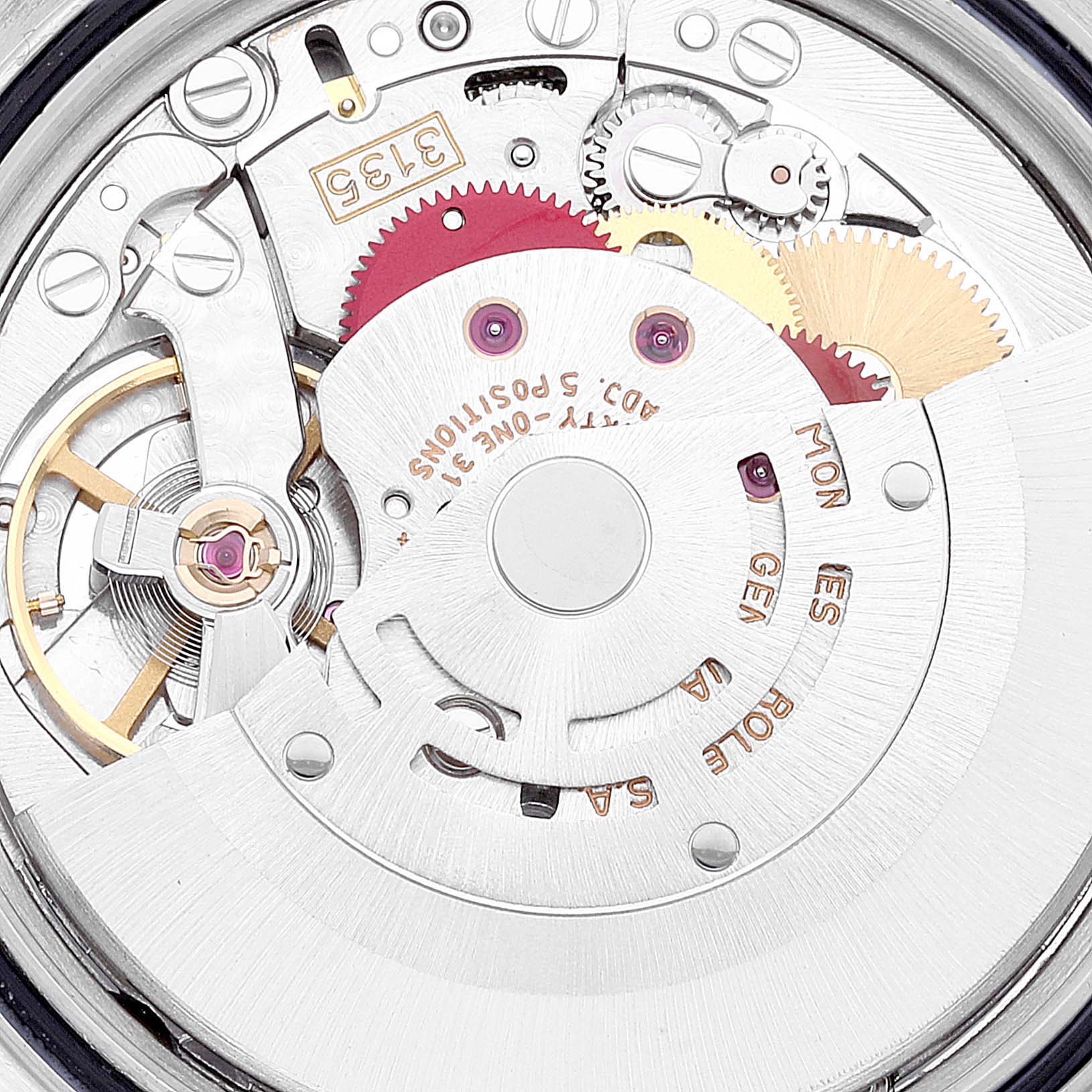 This image shows the intricate mechanical movement of the Rolex Datejust 16233 Men's Steel and Gold (two tone) Beige Dial 16233 Men's Steel and Gold (two tone) Beige Dial watch from a close-up angle.