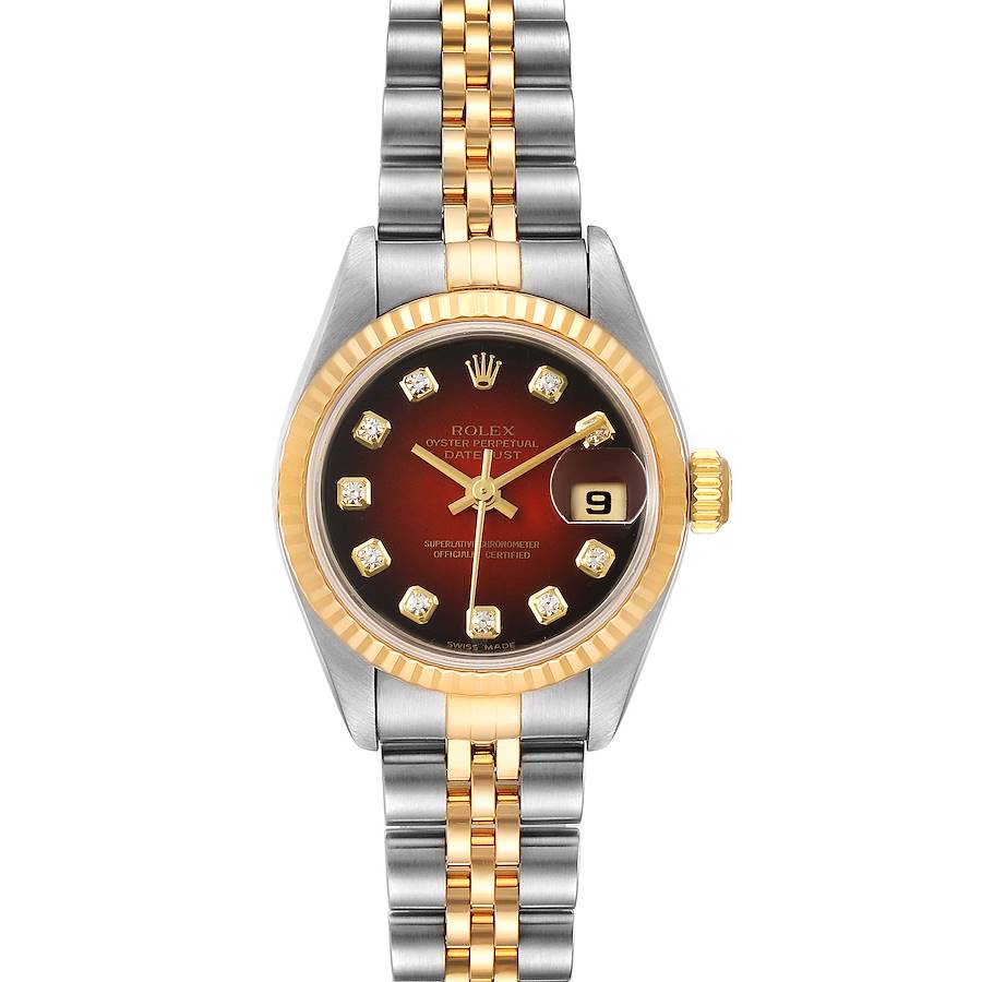 Rolex Datejust Steel Yellow Gold Red Vignette Diamond Ladies Watch 79173 Box Papers SwissWatchExpo