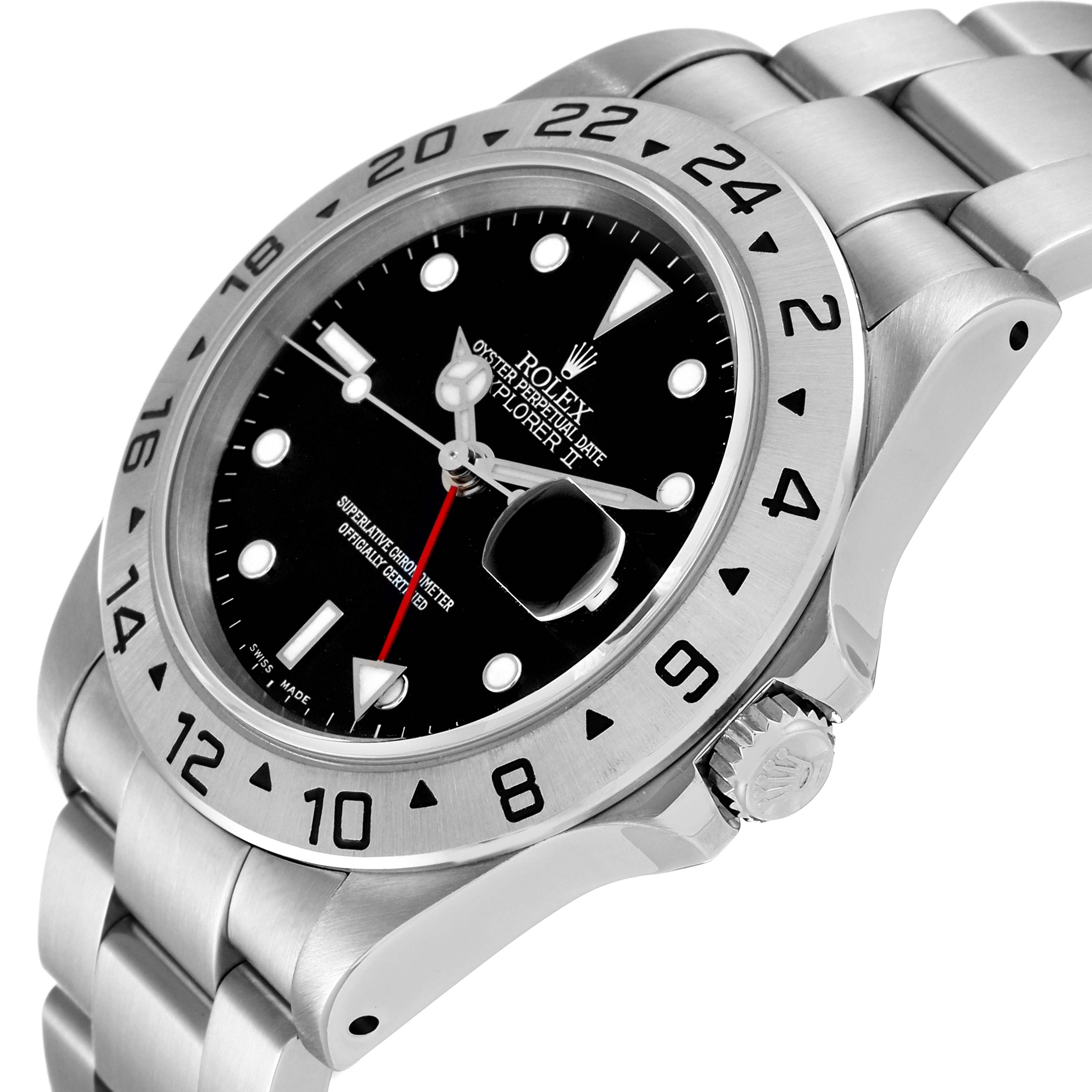 This Rolex Explorer 16570 Men
s Stainless Steel Black Dial 16570 Men
s Stainless Steel Black Dial watch is shown at an angle highlighting the dial, bezel, crown, and part of the bracelet.