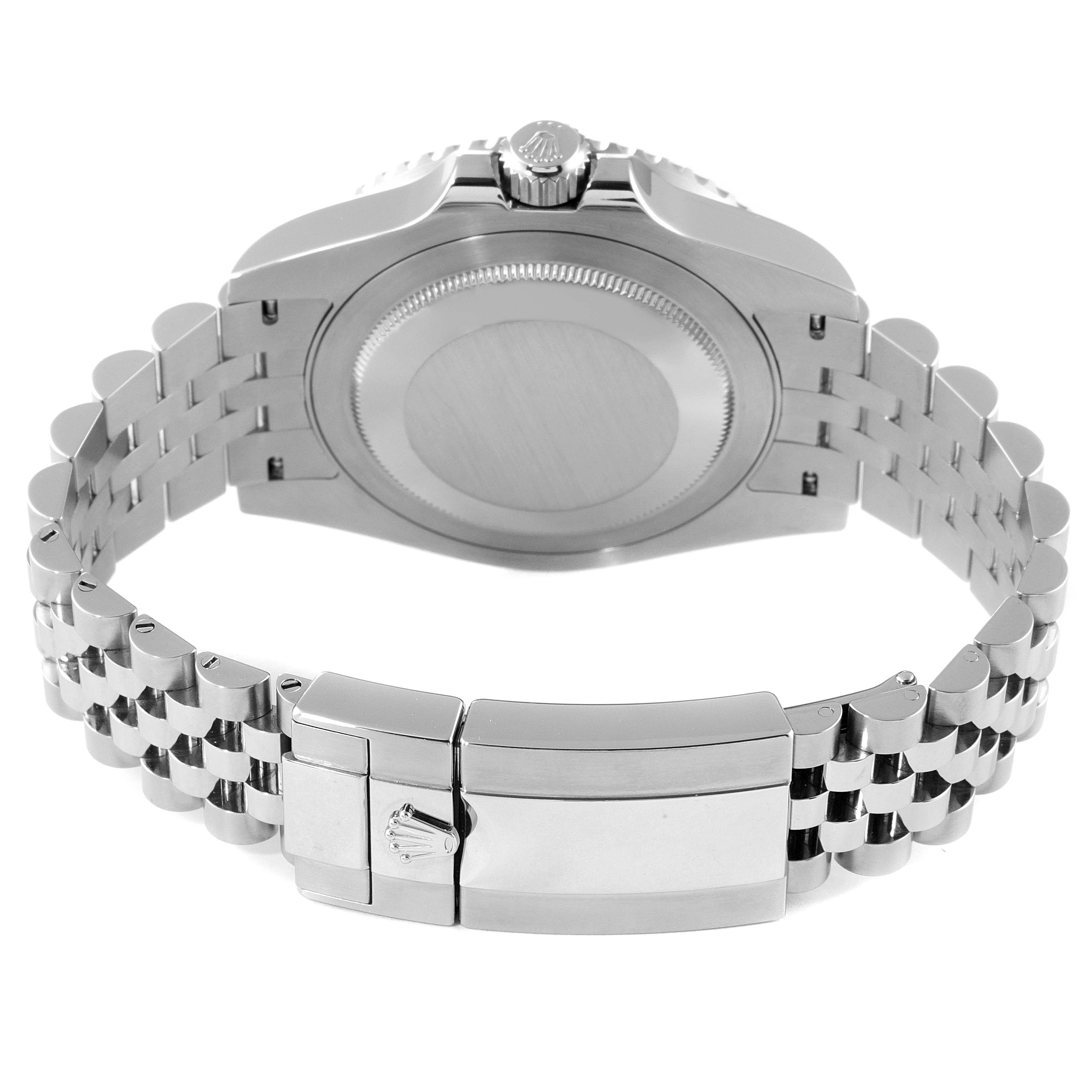 The image shows the back view of a Rolex GMT-Master 126710 Men
s Stainless Steel Black Dial 126710 Men
s Stainless Steel Black Dial watch, highlighting the case back and clasp of the bracelet.