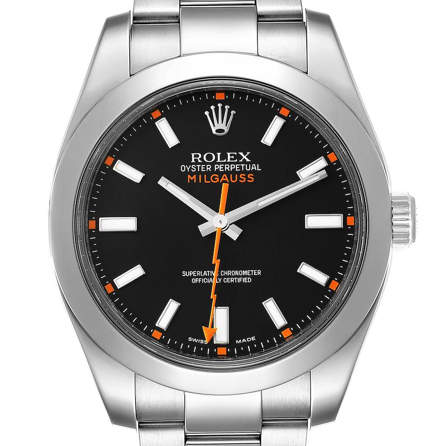 Rolex Milgauss Black Dial Domed Bezel Steel Mens Watch 116400 Box Card SwissWatchExpo
