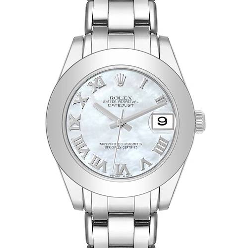 Photo of Rolex Pearlmaster 34mm Midsize White Gold Mother of Pearl Ladies Watch 81209