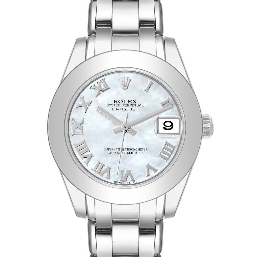 Rolex Pearlmaster 34mm Midsize White Gold Mother of Pearl Ladies Watch 81209 SwissWatchExpo