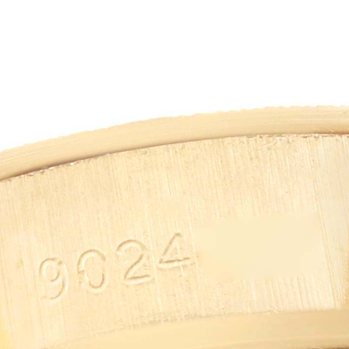 The image shows a close-up of the inner band of a Rolex President 69278 Women
s Yellow Gold White Dial 69278 Women
s Yellow Gold White Dial model watch with the number "9024" engraved.
