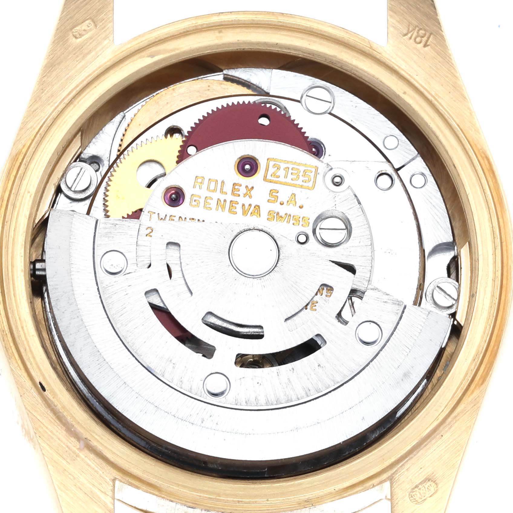 The image shows a detailed close-up of the Rolex President 69178 Women's Yellow Gold Champagne Dial 69178 Women's Yellow Gold Champagne Dial model's movement from a top-down angle.