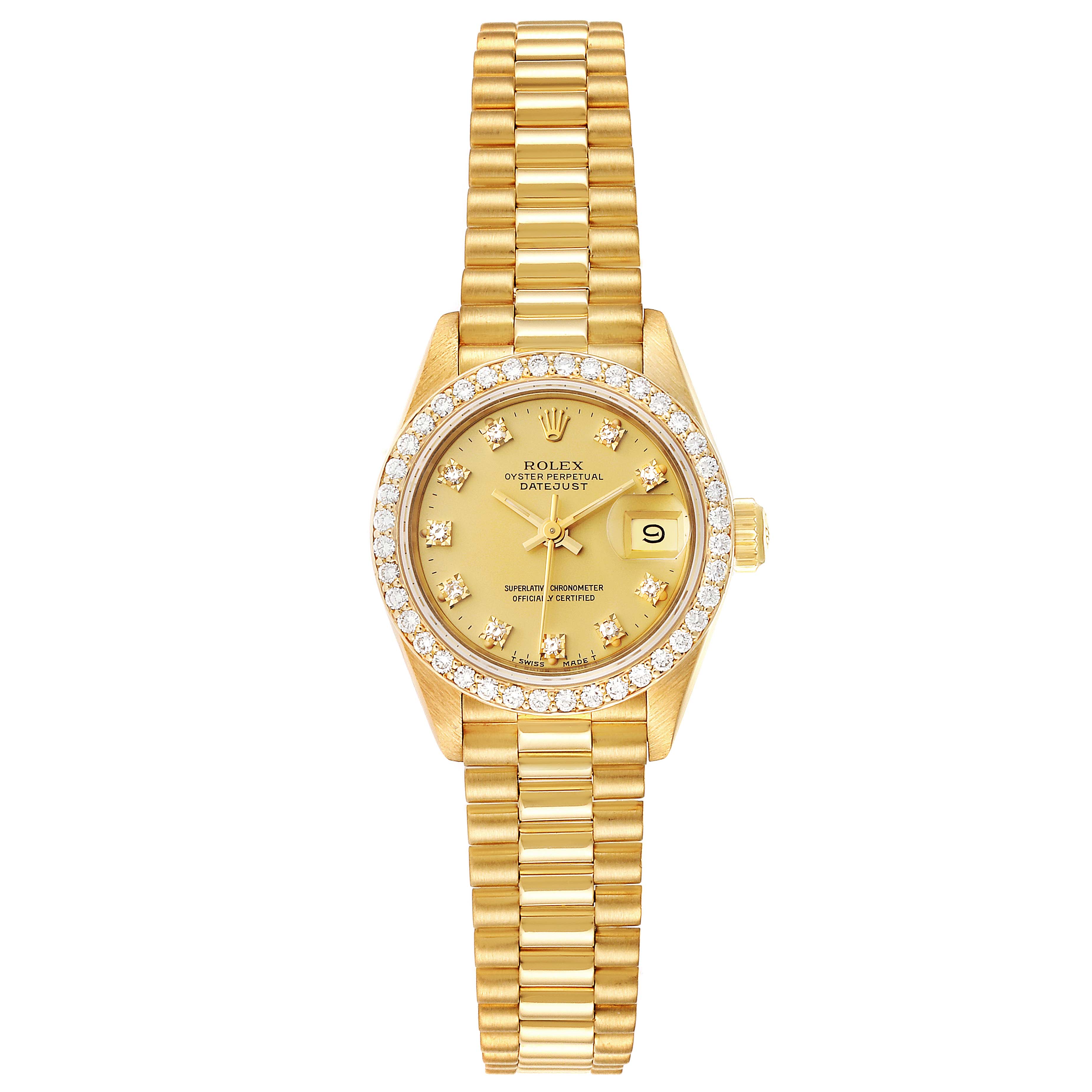 Rolex President Datejust Yellow Gold Diamond Ladies Watch 69138 Box ...
