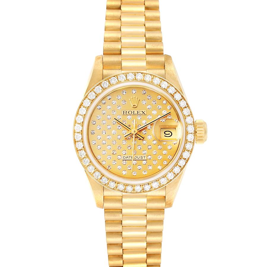 Rolex President Datejust Yellow Gold Pave Diamond Ladies Watch 69138 Box Papers SwissWatchExpo